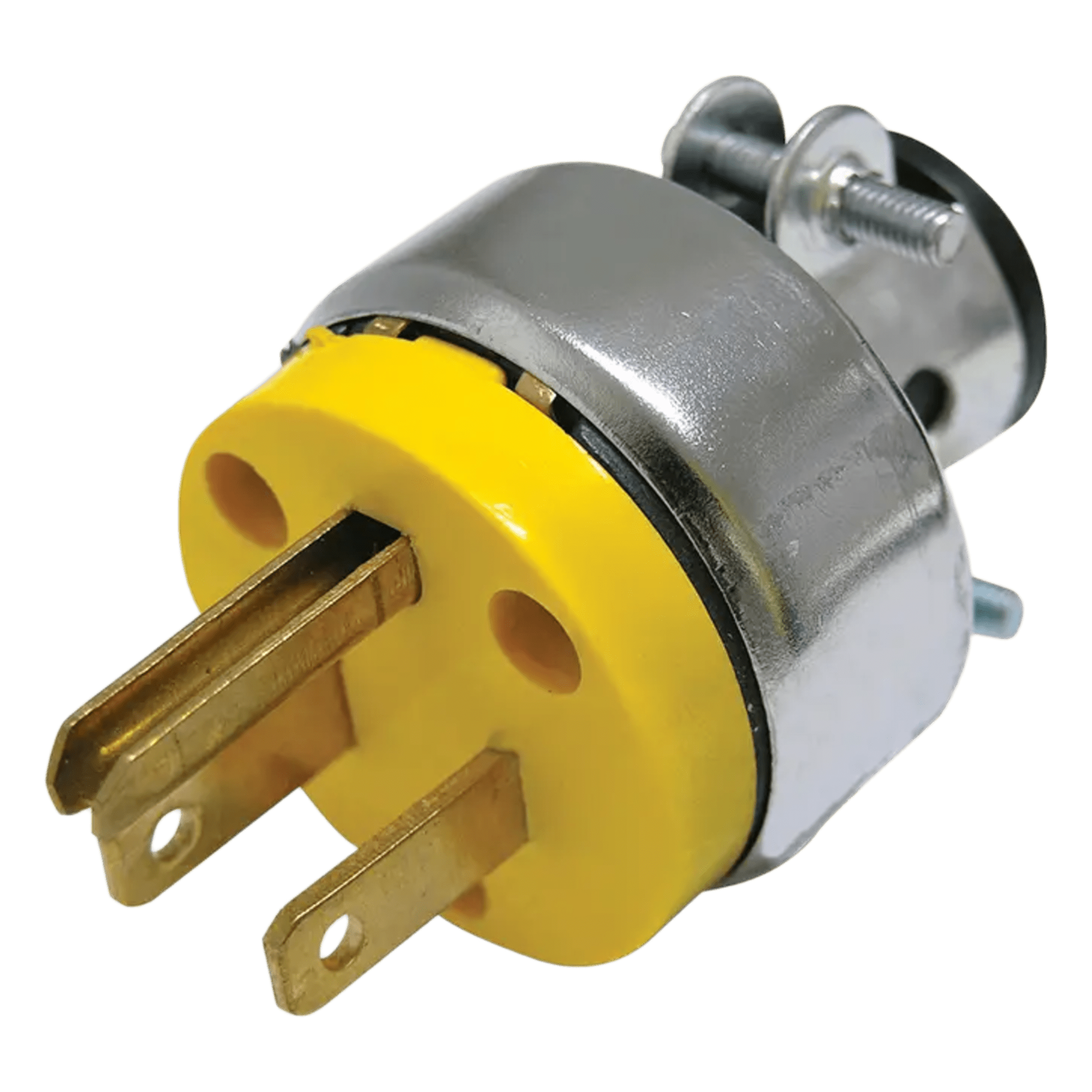 Clavija Blindada con Abrazadera Aterrizada / 15 A / 125 V / 50/60 Hz / ABS-Metal / 37 mm / Amarillo — URREA · SKU SYS-136507