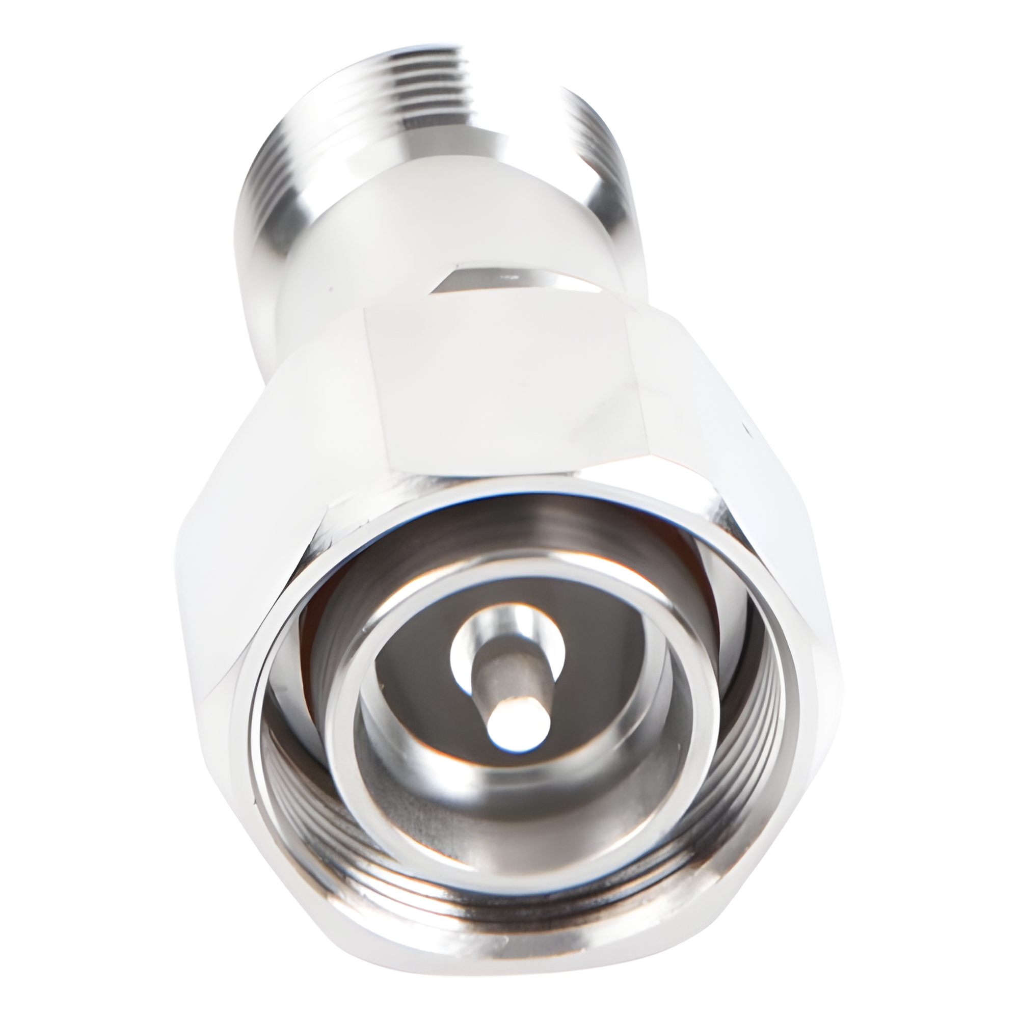 Adaptador en Línea de Conector 4.3-10 Macho a N Hembra, Bronce Blanco/ Plata/ Teflón.