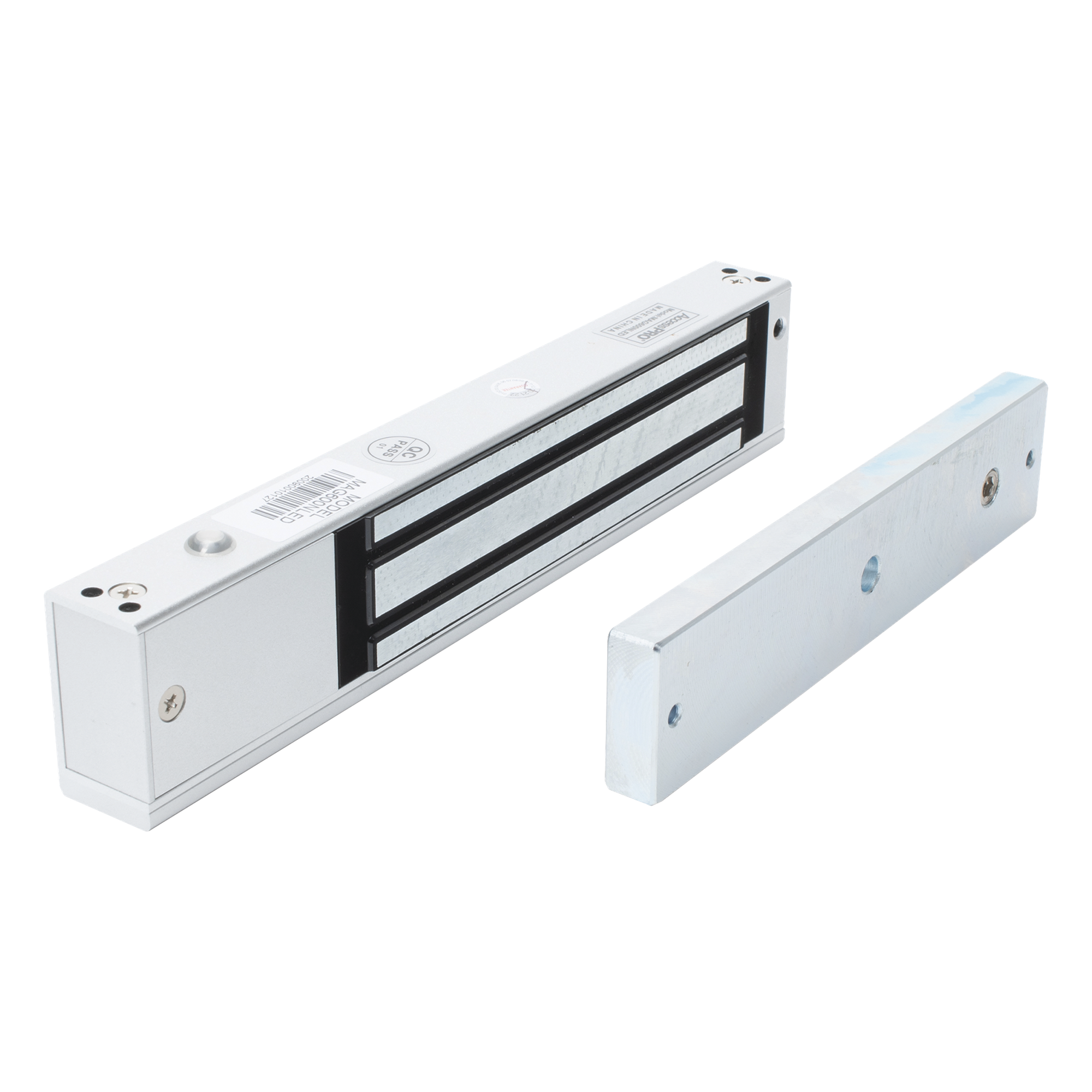Chapa Magnética Electromagnética / 280 kg (600 lbs) / 12/24 VCC / LED Ultra-brillante / Sensor NO/NC / Aluminio Anodizado — ACCESSPRO · SKU MAG600NLED