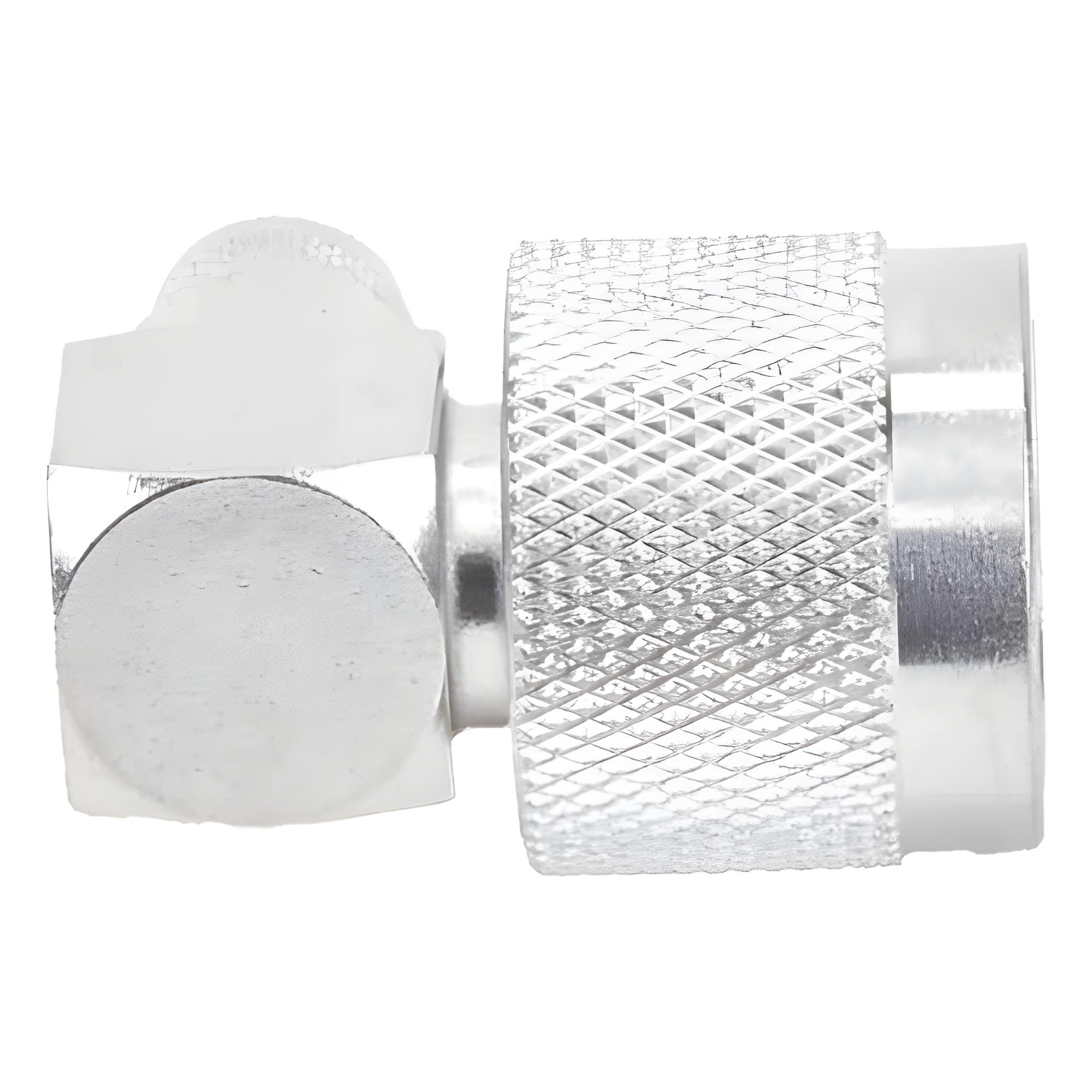 Conector Coaxial N Macho / Ángulo Recto / Anillo Plegable / Cables LMR-400 y Equivalentes / Cuerpo Bronce Plateado / Contacto Oro / Aislante Teflón