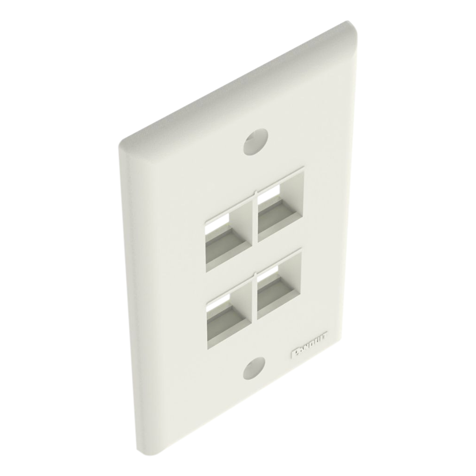 Placa de Pared Vertical / 4 Puertos Keystone / ABS / Blanco Mate / 69.8 x 114.3 mm / 2.75 x 4.5 pulg. / RoHS