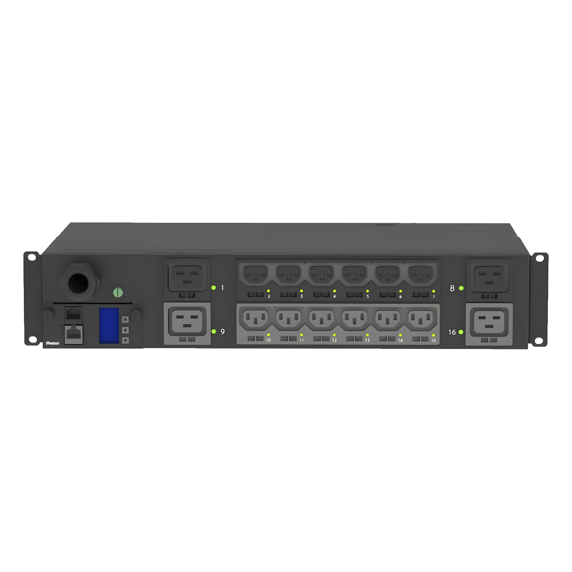 PDU Monitoreable y Switchable / 16 Salidas C13/C19 / Entrada NEMA L6-30P / 208 Vca / 30 A / 2U Horizontal 19 in / Cable 3 m (9.8 ft) — PANDUIT · SKU P16E19M