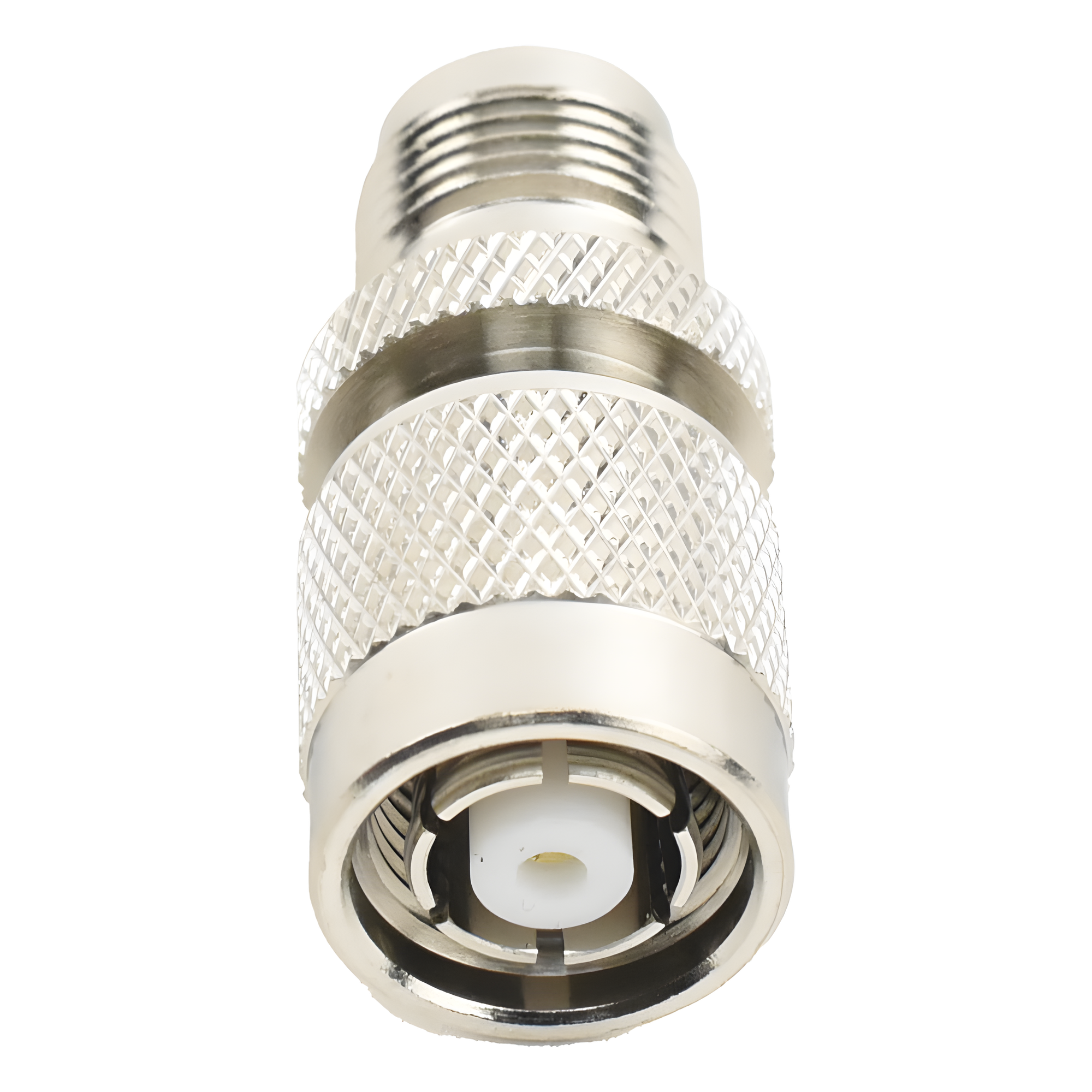 Adaptador RF en Línea / Conector TNC Macho Inverso a TNC Hembra / Cuerpo Bronce Niquelado / Contacto Oro / Aislante Teflón — RF INDUSTRIES,LTD · SKU RP-1223
