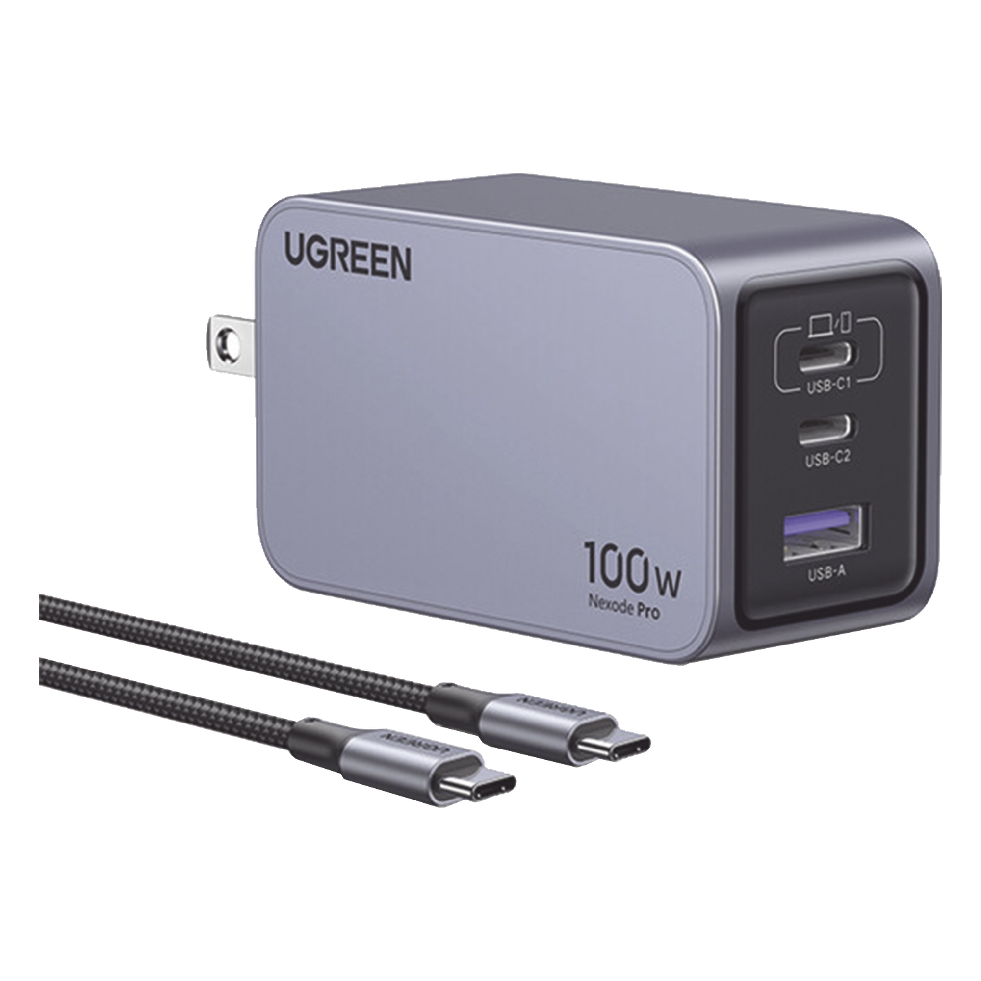 Cargador de Escritorio / 100 W / 3 Puertos / 2 USB-C + 1 USB-A / GaNInfinity / PD3.1 / QC4.0 / Caja de Aluminio — UGREEN · SKU 25873