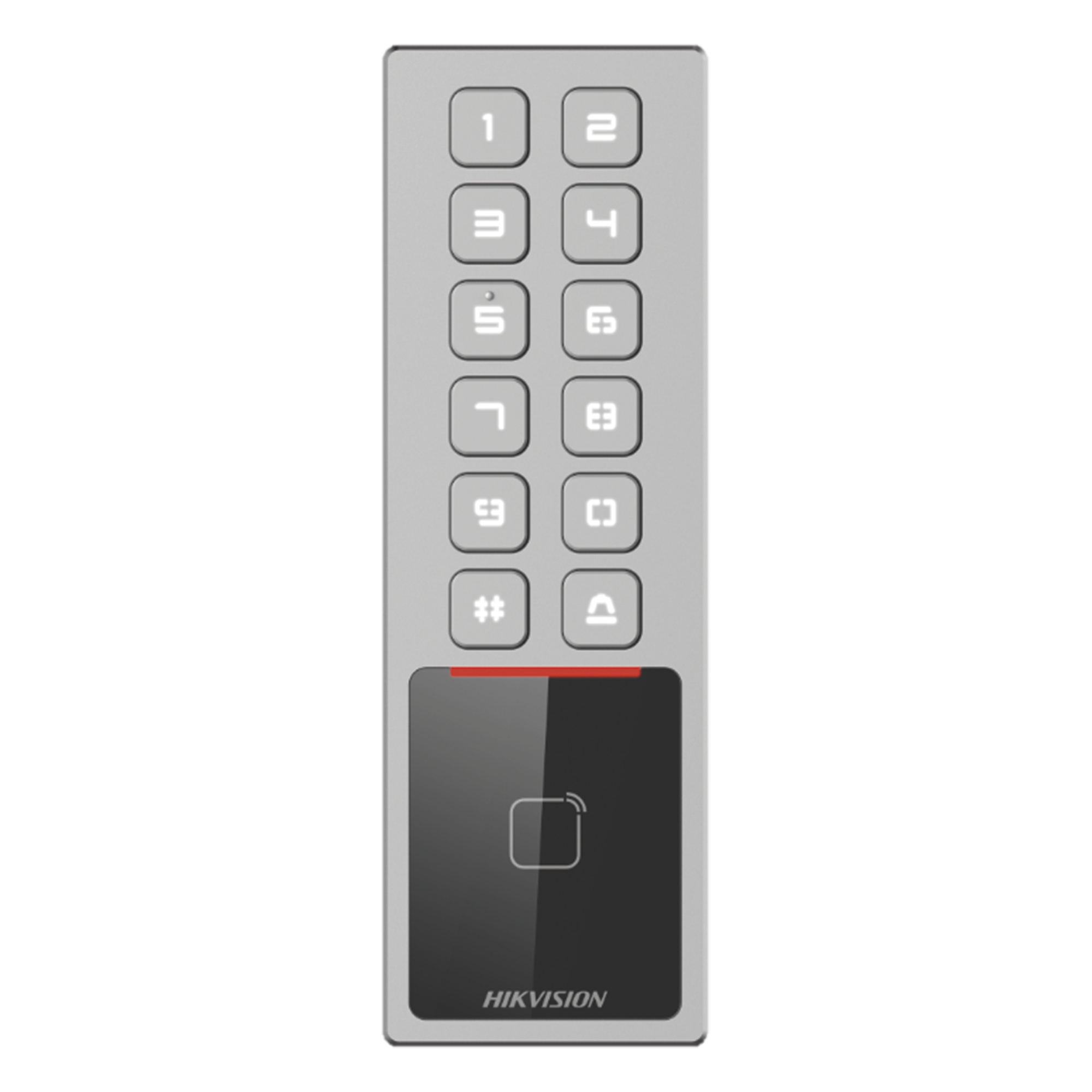 Teclado de Control de Acceso Antivandálico / IP65 & IK08 / 3,000 Usuarios / 10,000 Tarjetas / Lector MIFARE 13.56 MHz / TCP/IP y RS485 / 100,000 Eventos — HIKVISION · SKU DS-K1T805MX