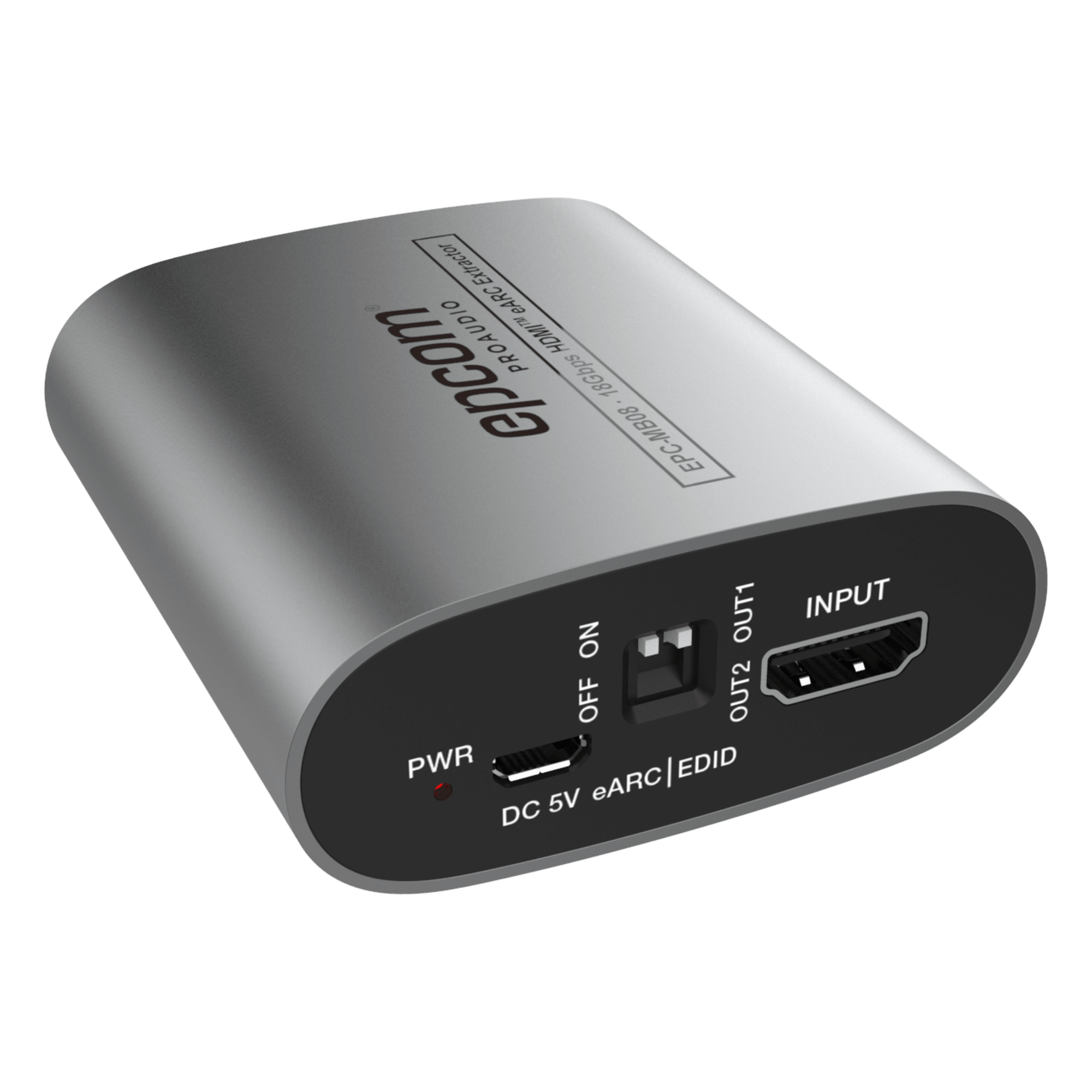 Extractor de Audio eARC HDMI / 18 Gbps / 4K HDR / Salidas Óptica y Coaxial Simultáneas / Audio HD 7.1 / Dolby Atmos y DTS:X / Diseño Compacto — EPCOM PROAUDIO · SKU EPC-MB08