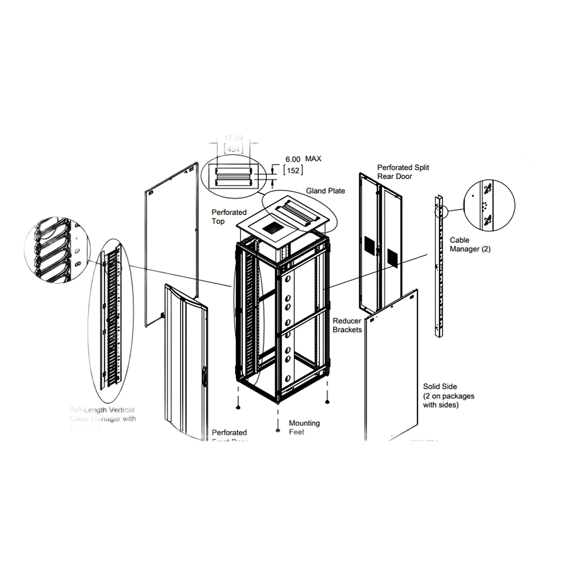 Gabinete Rack / 42 UR / 2000x800x1200 mm / 2500 lb / Acero / Puertas Perforadas / Gestión de Cables