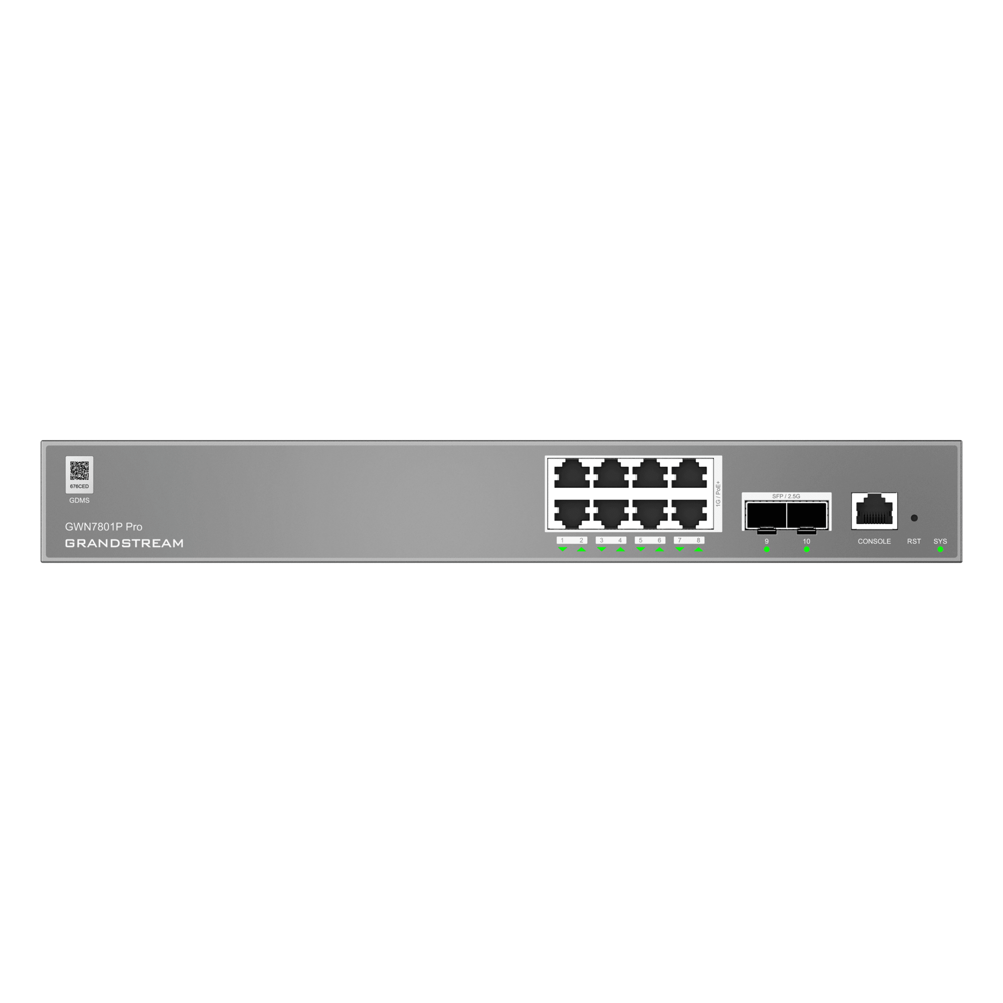 Switch Administrable L2++ / 8 Puertos Gigabit PoE 120W / 2 Puertos 2.5G SFP / 26 Gbps / Gestión Cloud / VLAN 4K — GRANDSTREAM · SKU GWN7801P-PRO