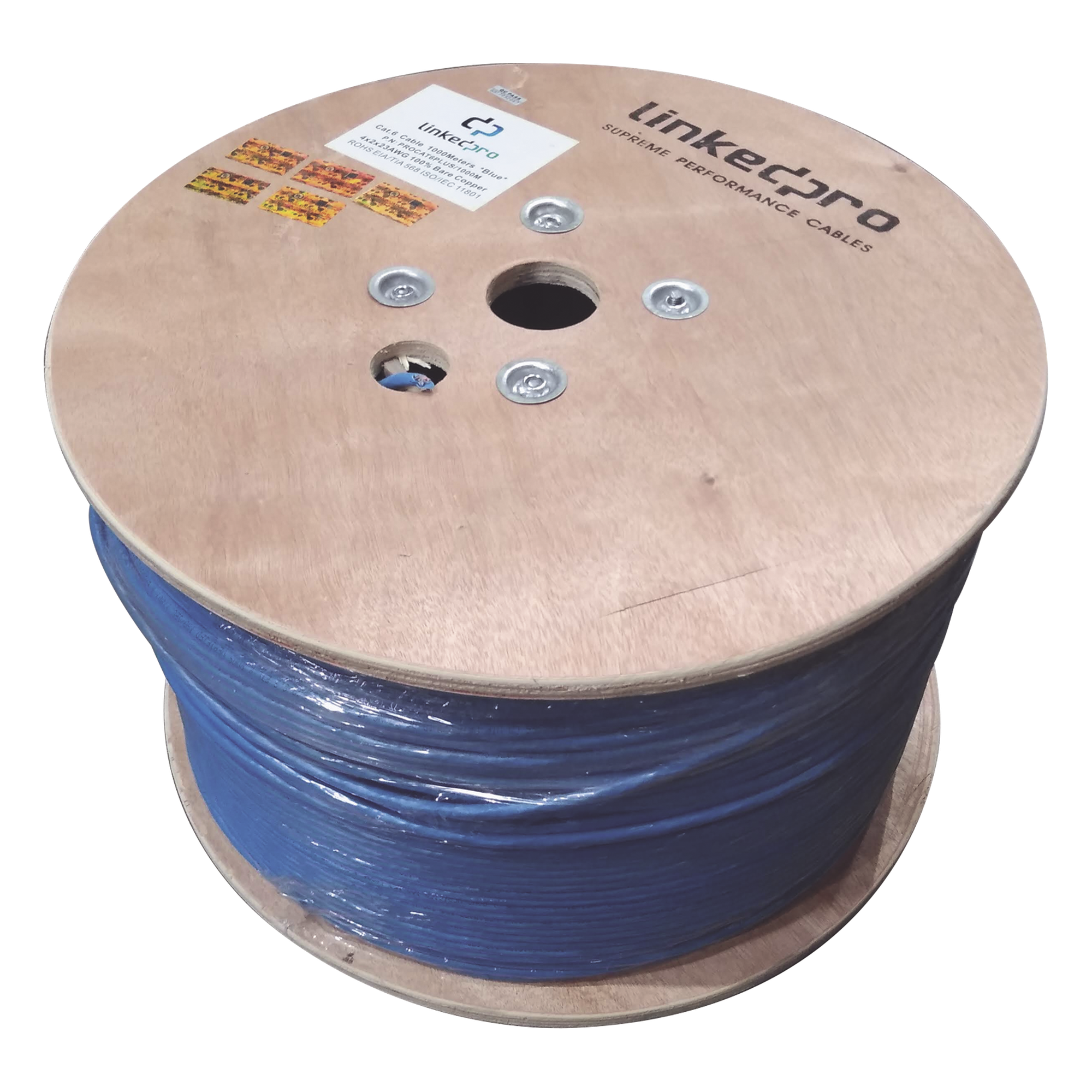 Bobina de Cable Cat6+ / 1000m (3280.84 ft) / Calibre 23 AWG / 250 MHz / Sin Blindaje / PVC CM / Azul — LINKEDPRO BY EPCOM · SKU PRO-CAT-6-PLUS/1000M
