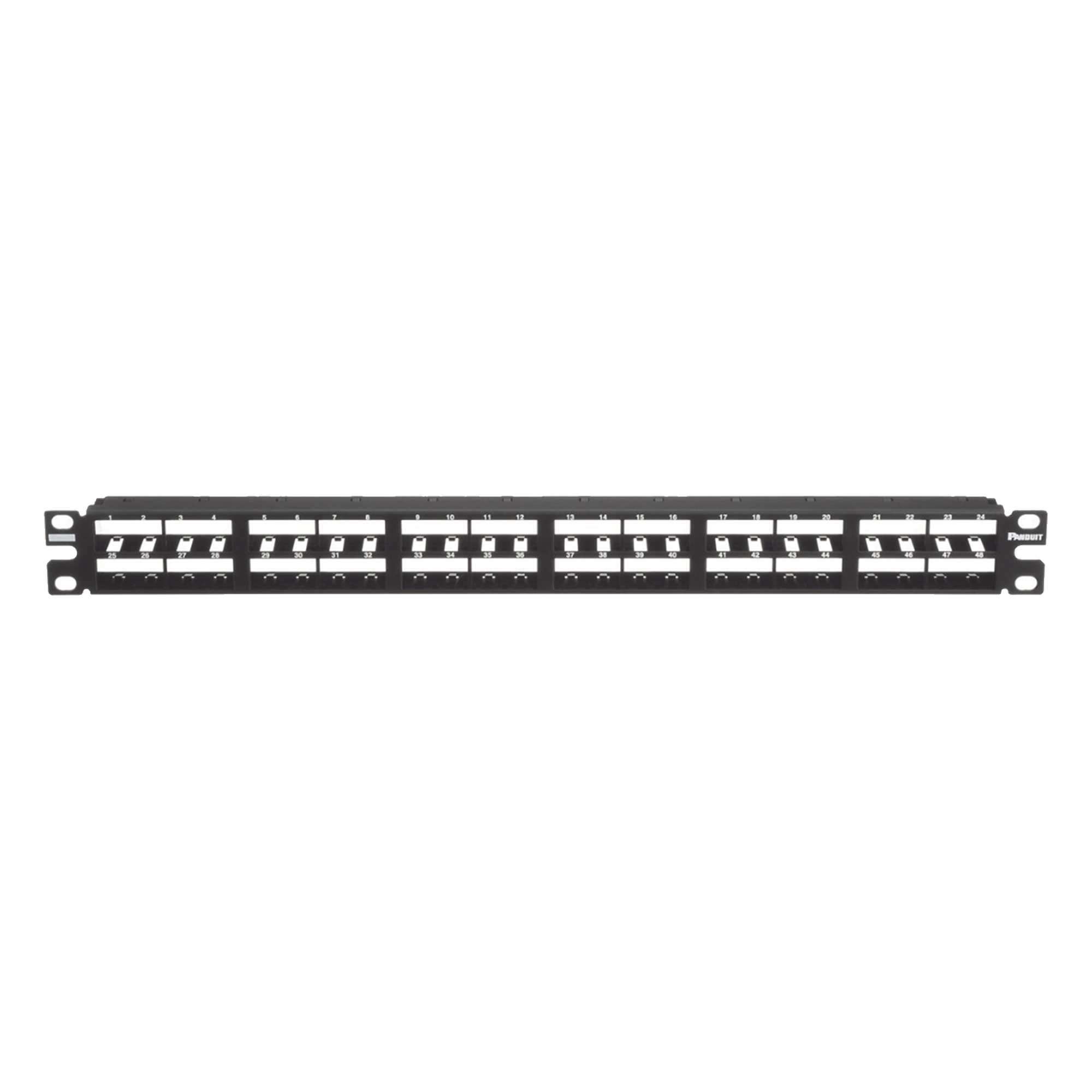 Panel de Parcheo Modular / 48 Puertos / Alta Densidad 1 UR / Plano / Sin Blindaje / Rack 19" — PANDUIT · SKU CPP48HDWBLY