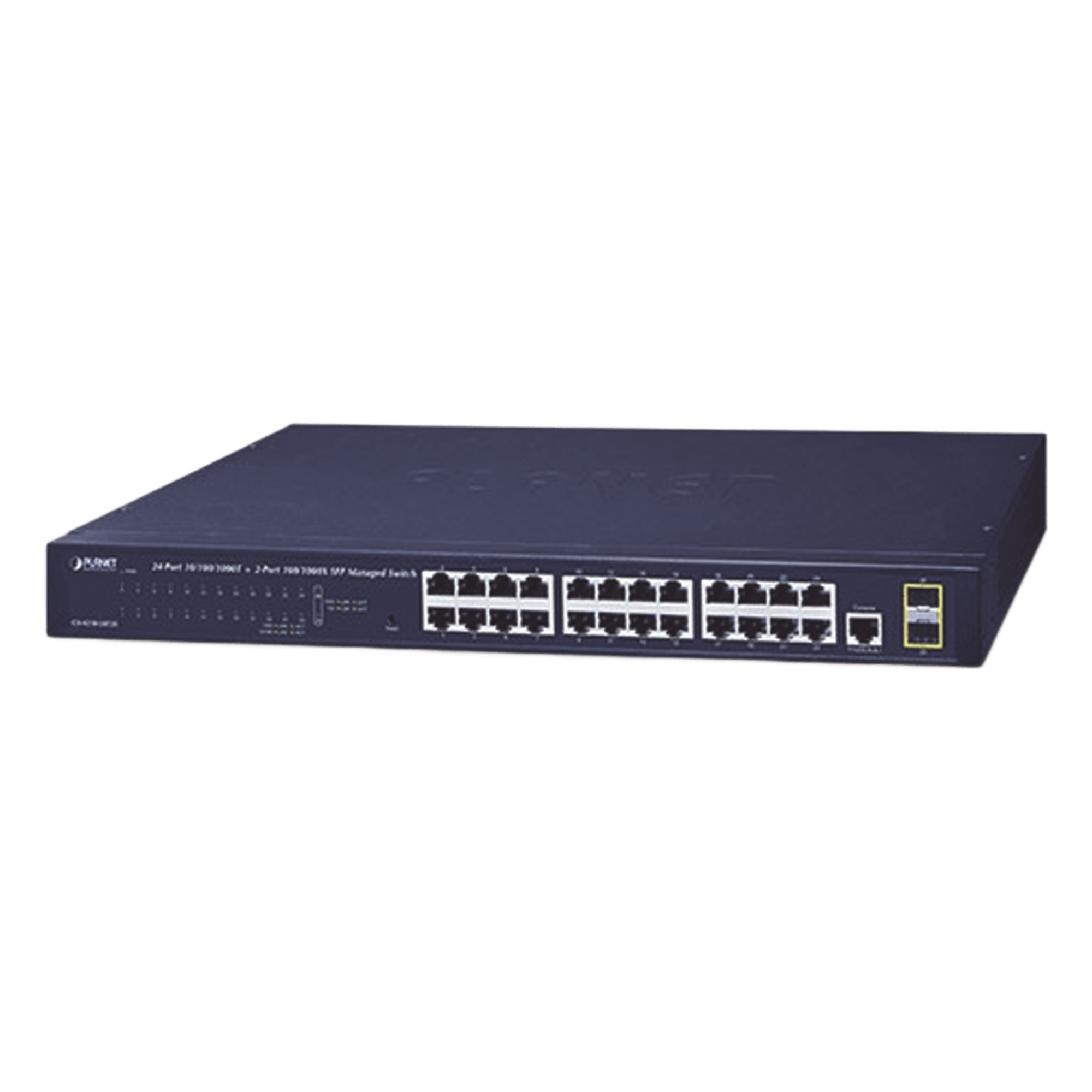 Switch Administrable Capa 2 / 24 Puertos Gigabit RJ45 / 2 Puertos SFP 100/1000X / 52 Gbps / 1U Rack / 17.5 x 8.15 x 1.77 in — PLANET · SKU GS-4210-24T2S