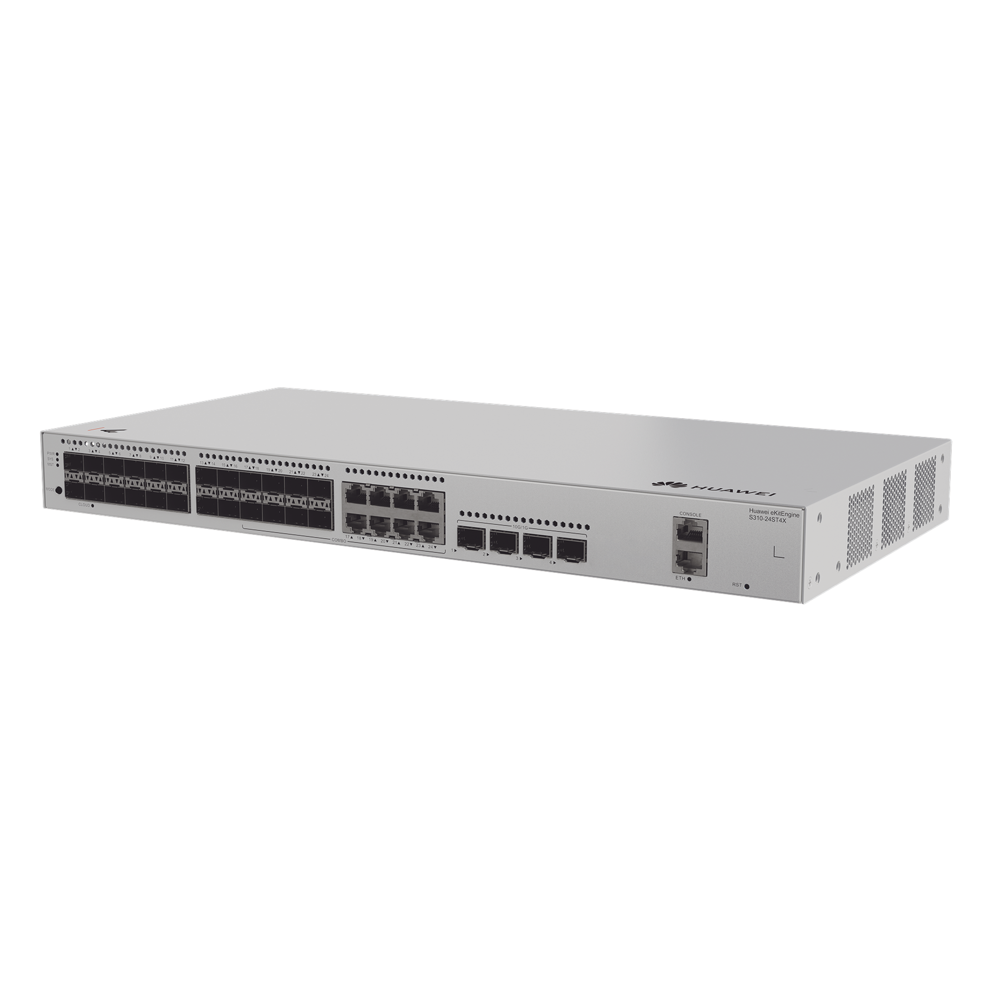 Switch Capa 3 Administrable / 24 Puertos 1GE SFP / 8 Puertos Combo 10/100/1000 Mbps / 4 Puertos 10GE SFP+ Uplink / iStack / ERPS — HUAWEI · SKU S310-24ST4X