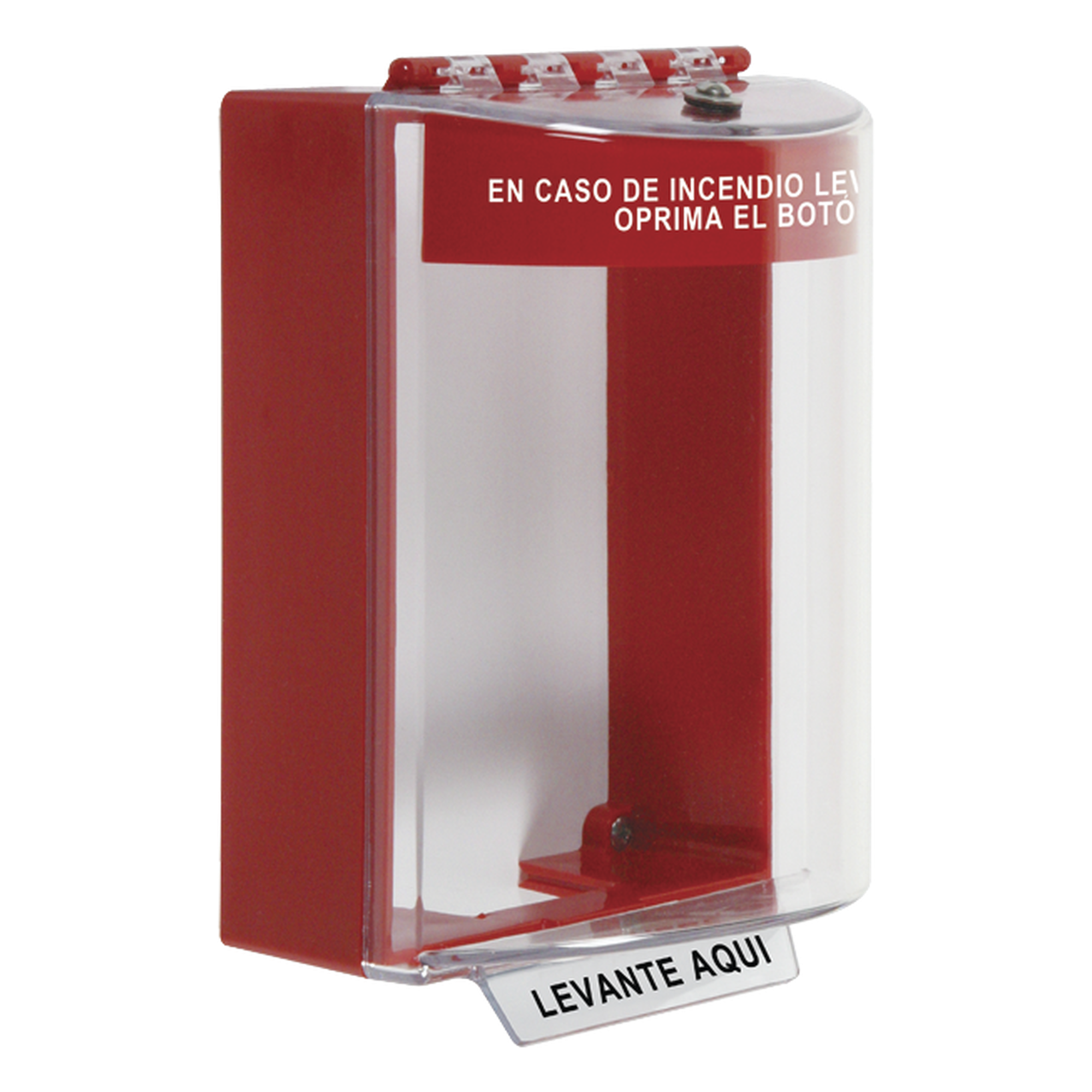 Cubierta Protectora Universal / IP56 / Policarbonato UV / Montaje Superficial / Espaciador Dual Canal / Texto Incendio Español — STI · SKU STI-13210FR-ES