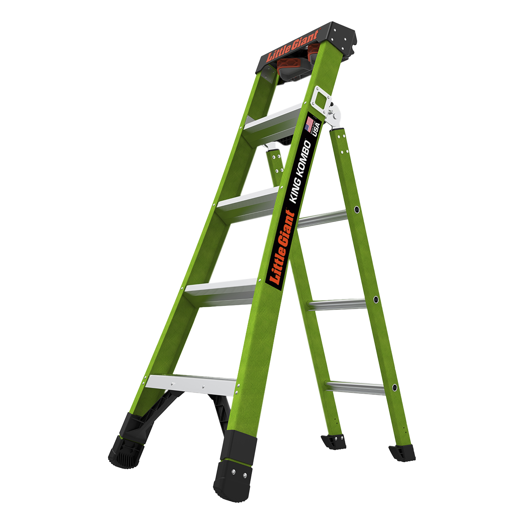 Escalera Profesional 3 en 1 / Fibra de Vidrio / Capacidad 375 lb (170 kg) / 6 ft (1.82 m) / No Conductora / Almohadilla Giratoria — Little Giant Ladder Systems · SKU KING-KOMBO2-5IAAC