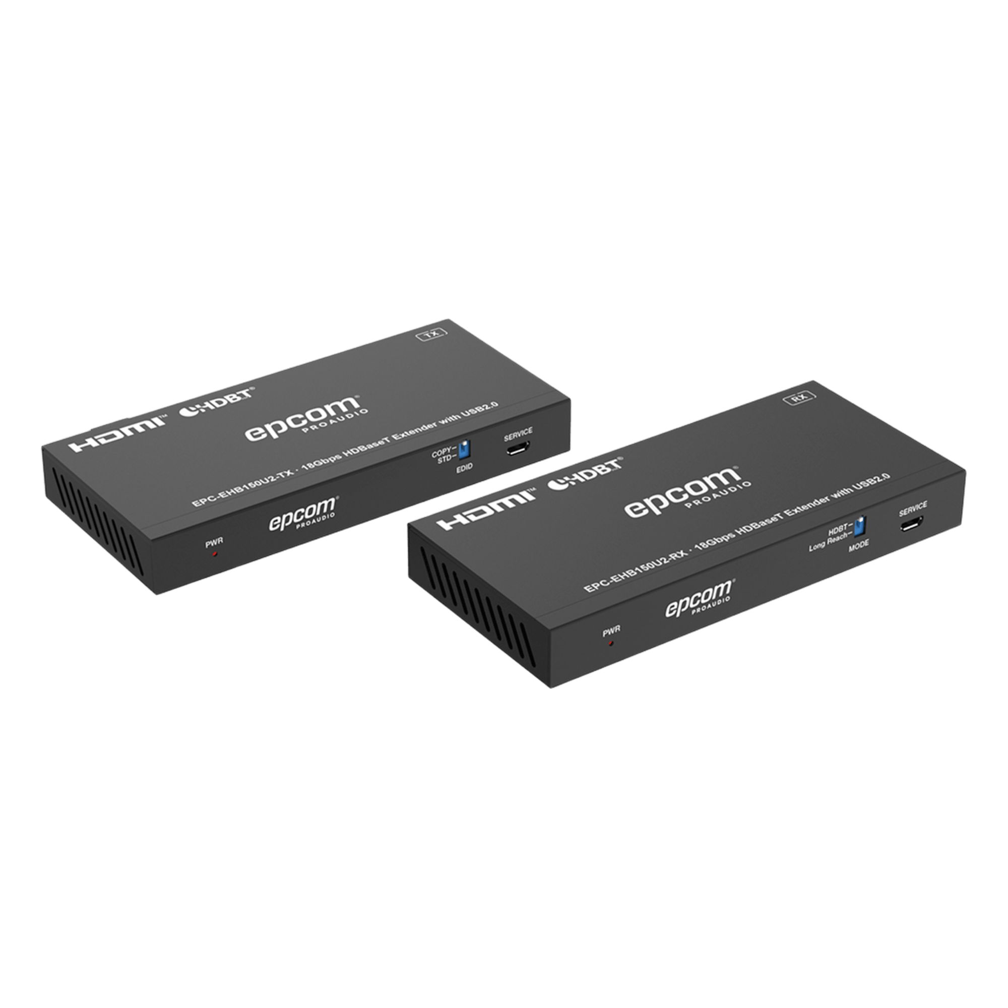 Extensor HDMI con KVM / 4K@60Hz 4:4:4 / 150m (492 pies) en 1080p / 120m (394 pies) en 4K / HDBaseT / USB 2.0 / IR Bidireccional / POC / EDID — EPCOM PROAUDIO · SKU EPC-EHB150U2