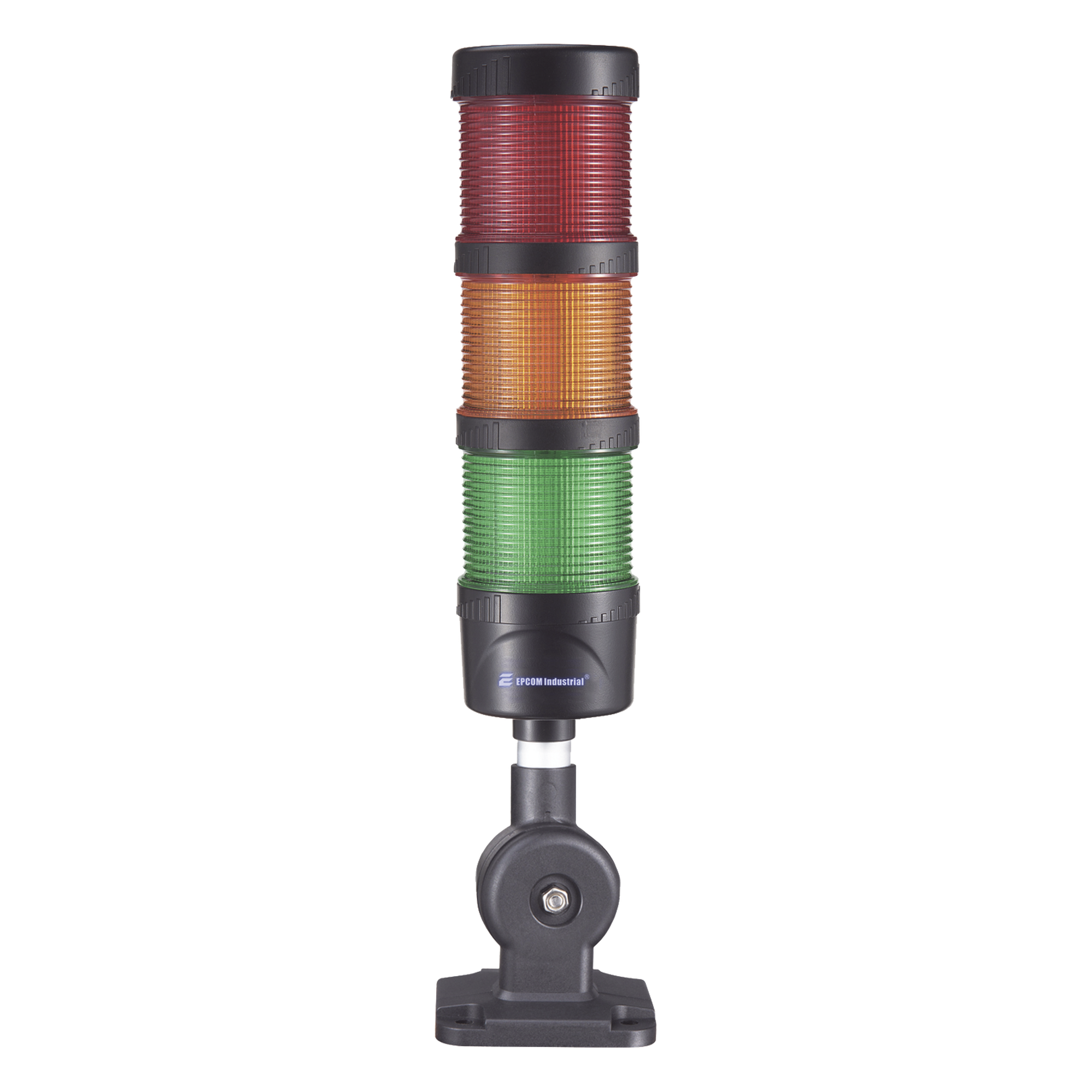 Torre LED Indicadora de Estado / 3 Niveles Rojo-Ámbar-Verde / Buzzer 85 dB / 110-240 VCA / IP53 / Montaje Ajustable 60 mm — EPCOM INDUSTRIAL SIGNALING · SKU EI-3-RAG-110240