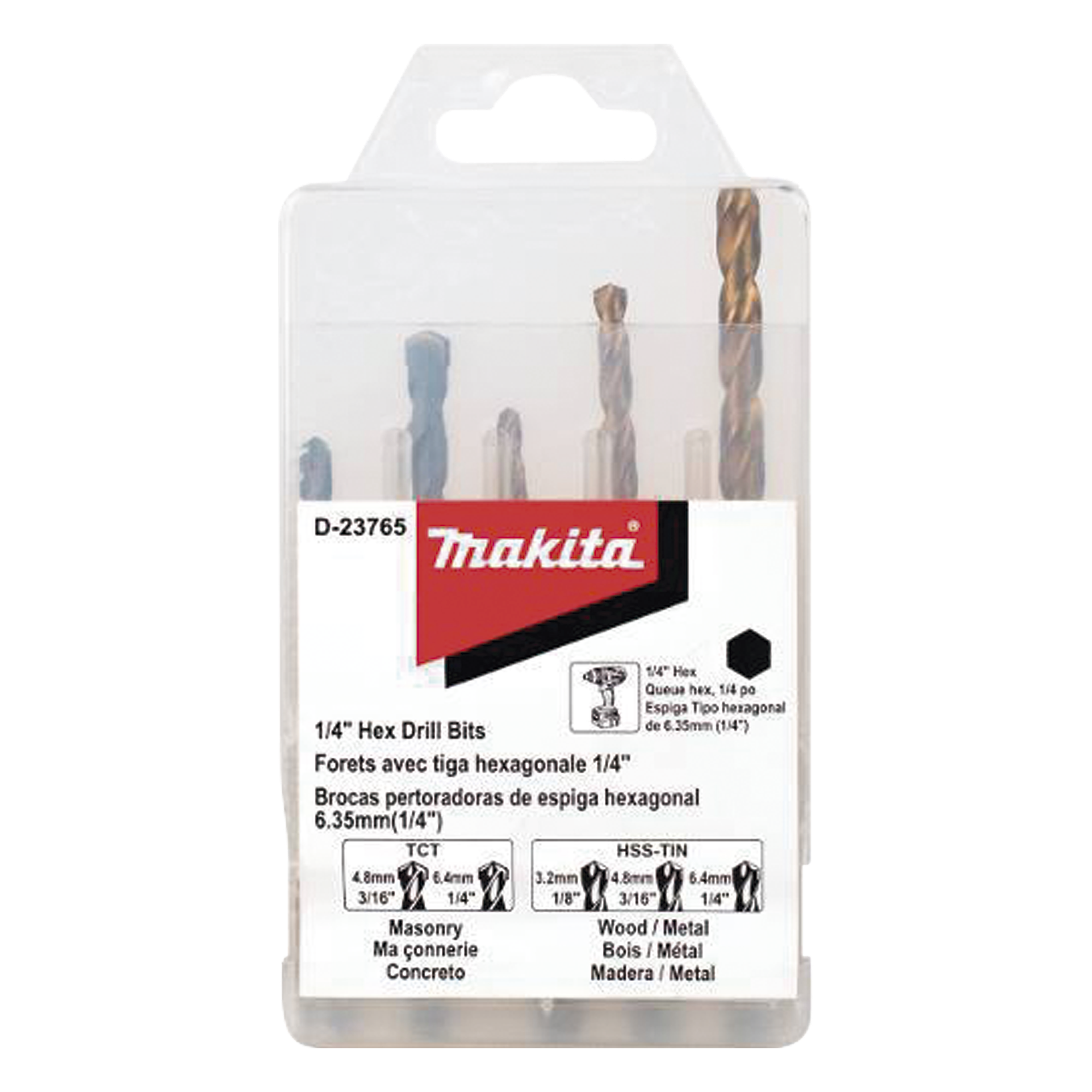 Juego de Brocas Hexagonales / 5 Piezas / Vástago 1/4" / Concreto y Metal / Taladros 3/8" y 1/2" — MAKITA · SKU D-23765