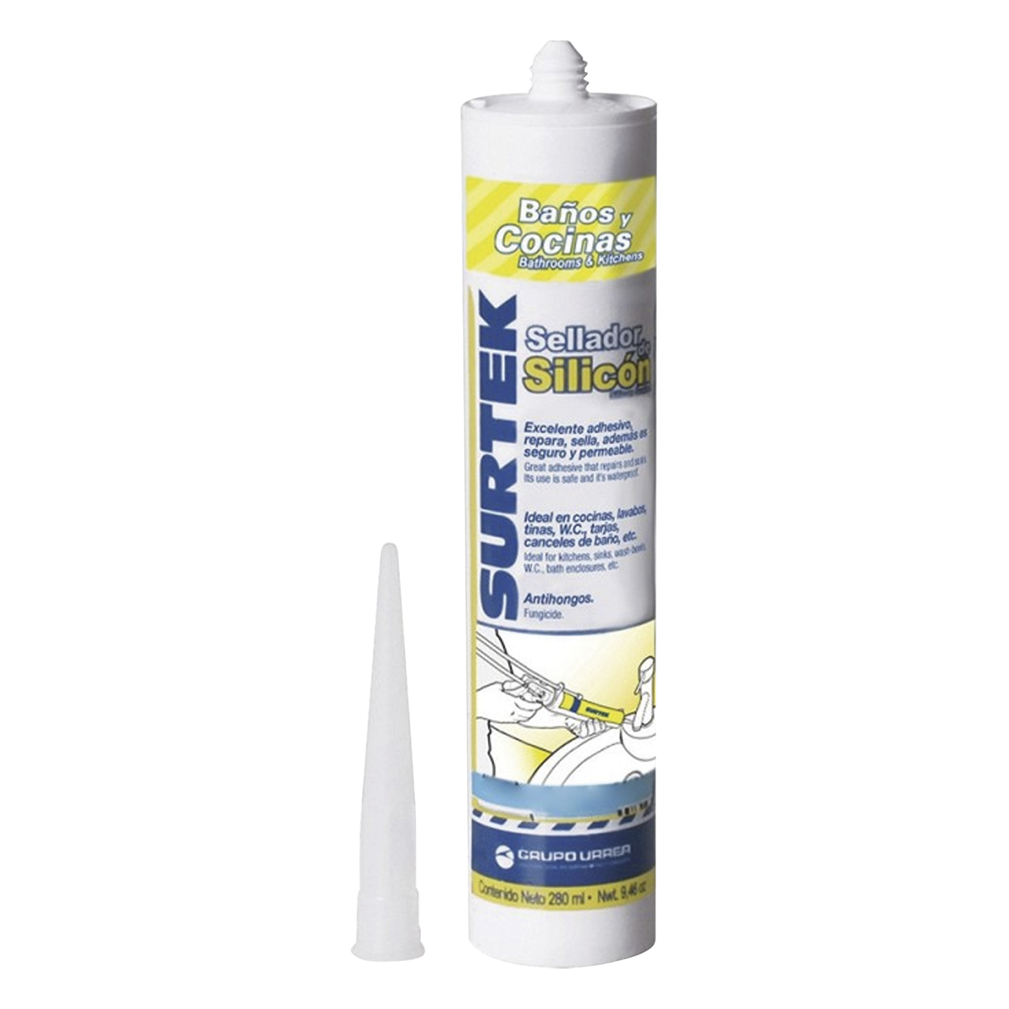 Silicón Sellador / Resistente -40°C a 100°C (-40°F a 212°F) / Antimoho y Antibacterias / Secado 24 Horas / 280 ml / Zonas Húmedas — SURTEK · SKU SYS-113-452
