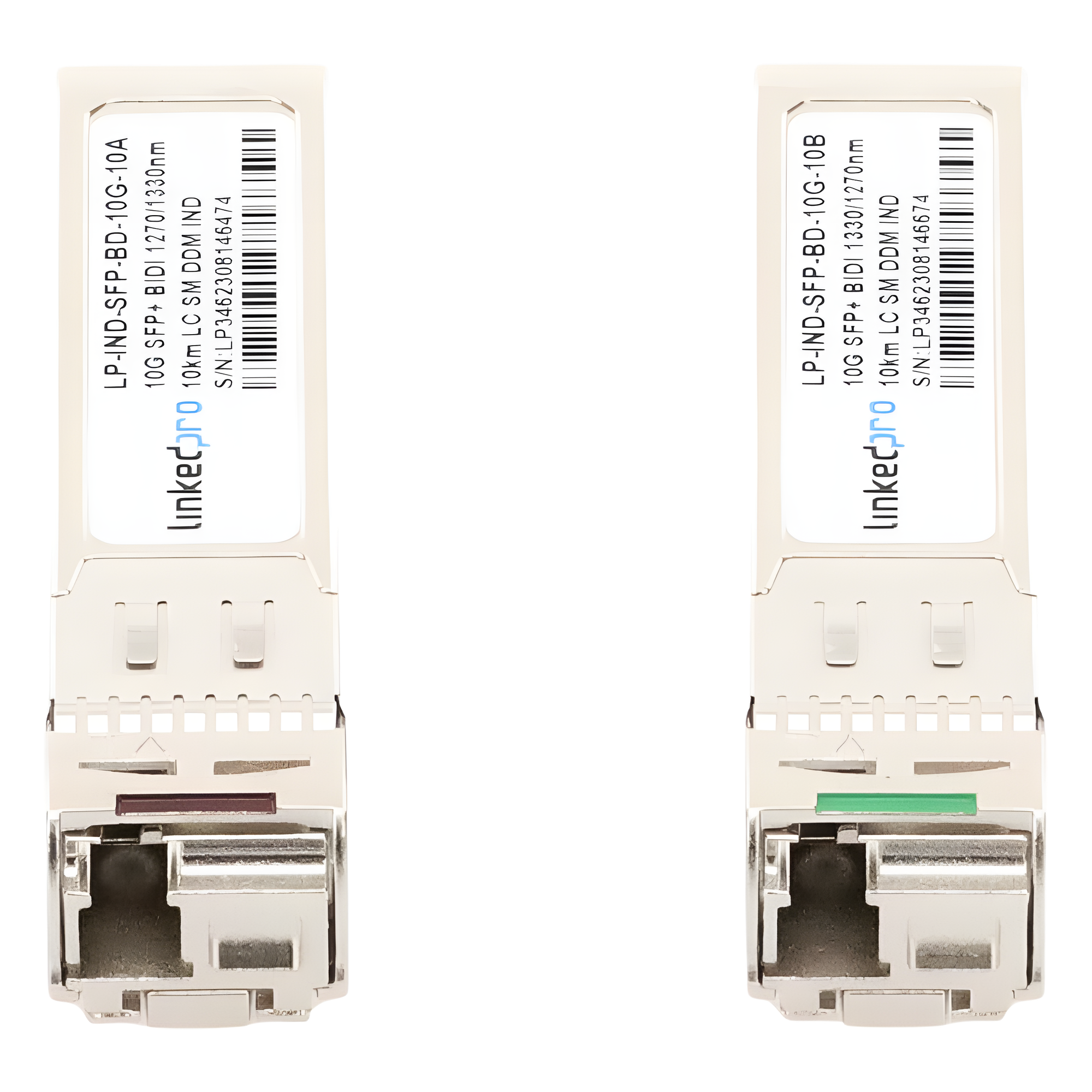 Transceptor SFP+ Industrial / 10 Gbps / Monomodo Bidireccional 1270 & 1330 nm / LC/UPC Simplex / DDM / 10 km (32,808 ft) / 2 Piezas
