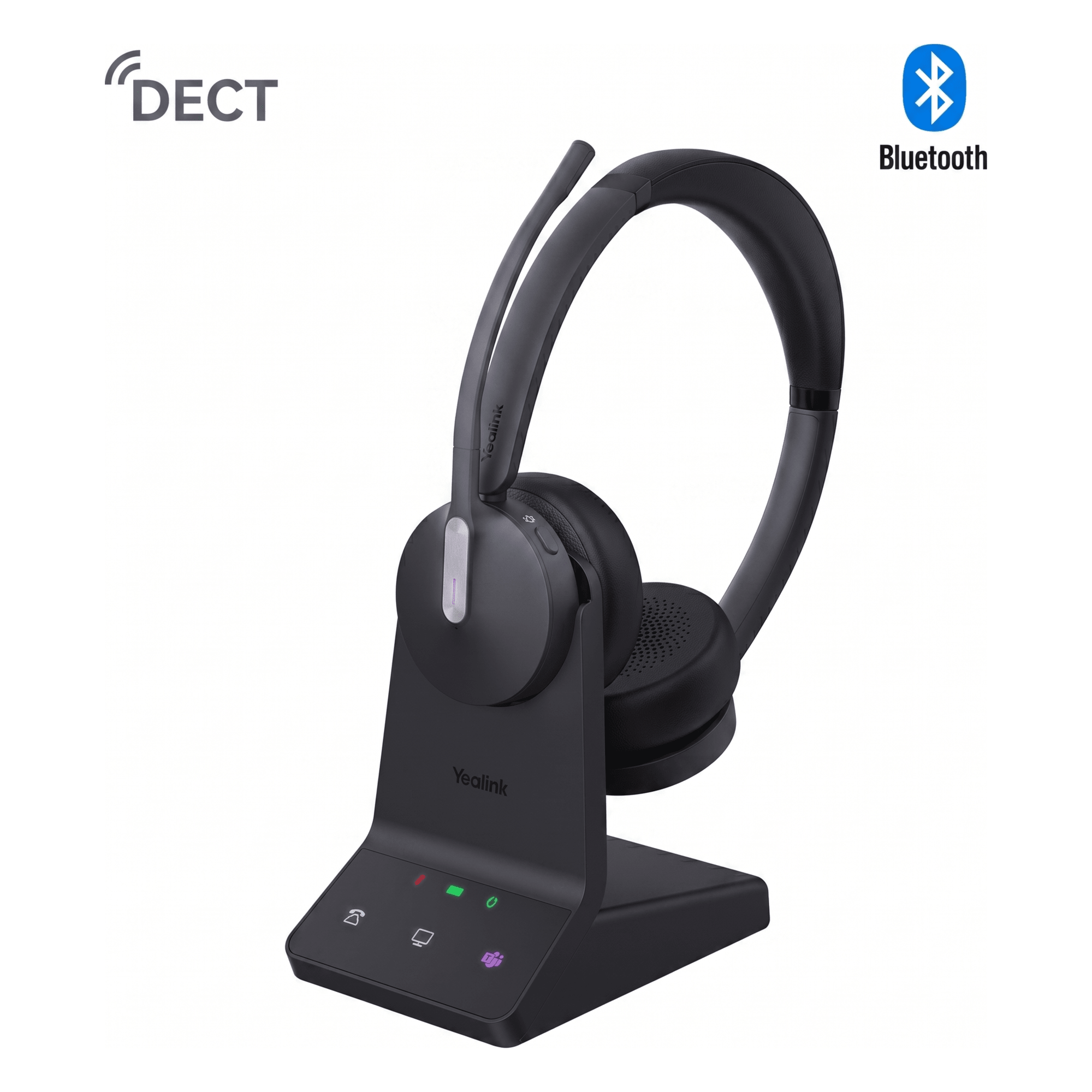 Auricular Inalámbrico Empresarial / DECT y Bluetooth 5.2 Simultáneos / 32 Horas de Conversación / Cancelación Activa de Ruido / Triple Conexión / Acoustic Shield 2.0 — YEALINK · SKU WH64-DUAL-TEAMS