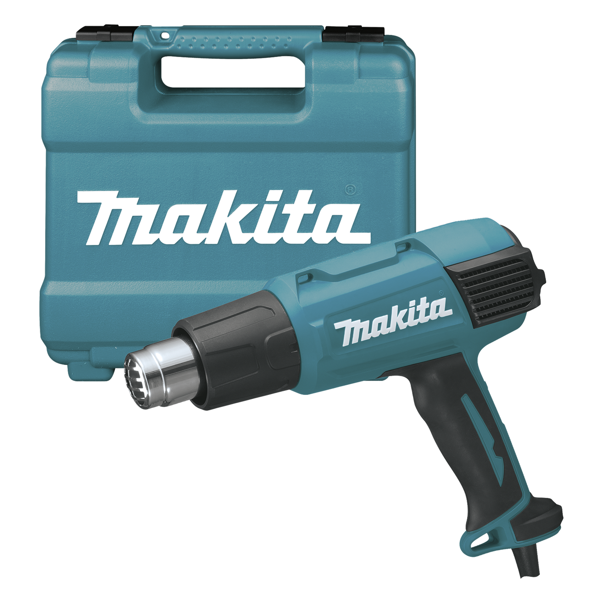 Pistola Térmica Industrial / Temperatura Variable 122-1022°F / Flujo de Aire 7-14 CFM / Diseño Compacto 1.5 lbs / Estuche Incluido — MAKITA · SKU HG-6031-VK