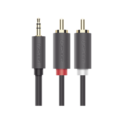 Cable Adaptador de 3.5mm Macho a 2 RCA Macho / 3 Metros (9.84 Pies) / Color Gris / Blindaje Múltiple / ABS / Alta Calidad