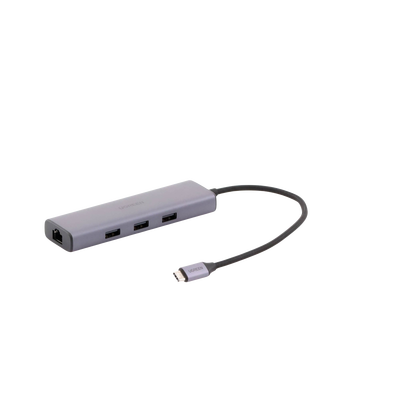 HUB USB-C (Docking Revodok) 6 en 1 | 3 Puertos USB-A 3.0 (5 Gbps) | USB-C PD 100W | HDMI 4K@30Hz | Entrada 1 RJ45 (Gigabit Ethernet) | Chip de Última Generación | Potente Disipación de Calor |  Caja de Aluminio.