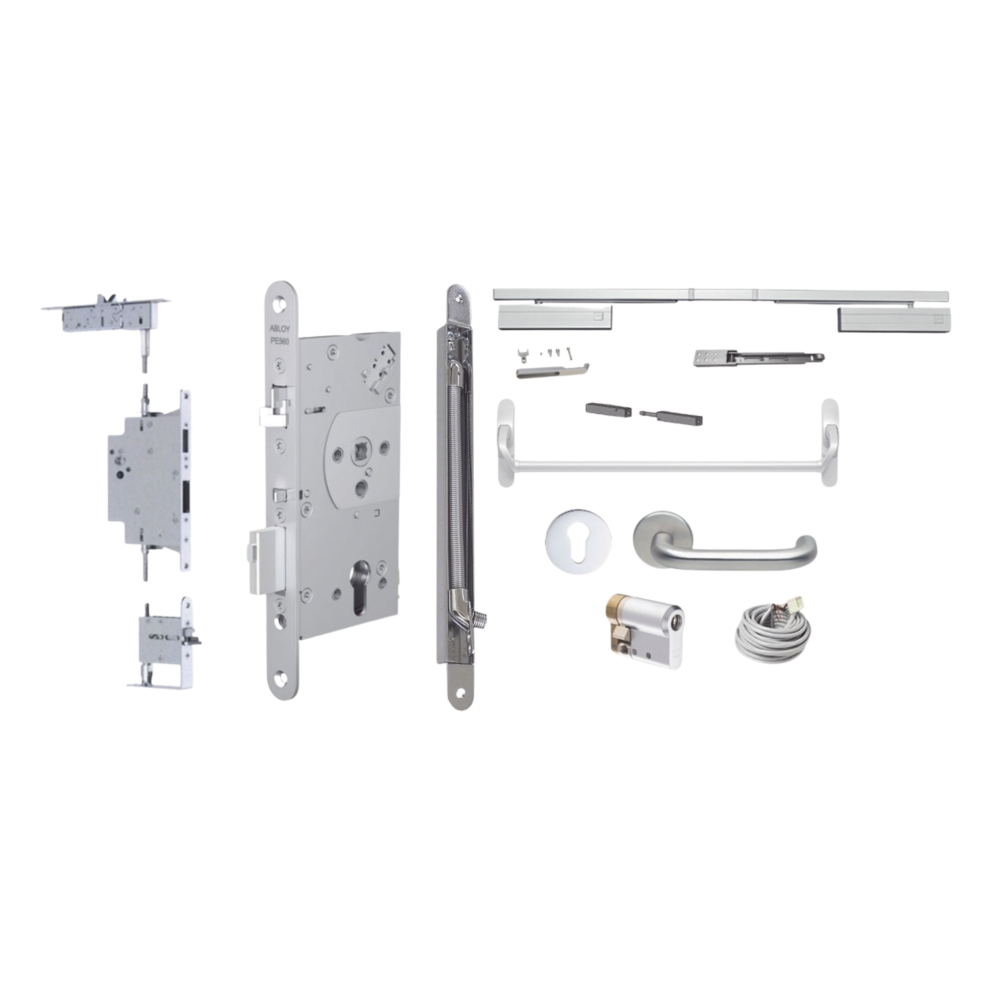 Kit de Cerradura Electrificada / Manija Activa / Barra Antipánico / 24V / Corte de Energía Seguro — ABLOY · SKU PE560PE925KITSYS235