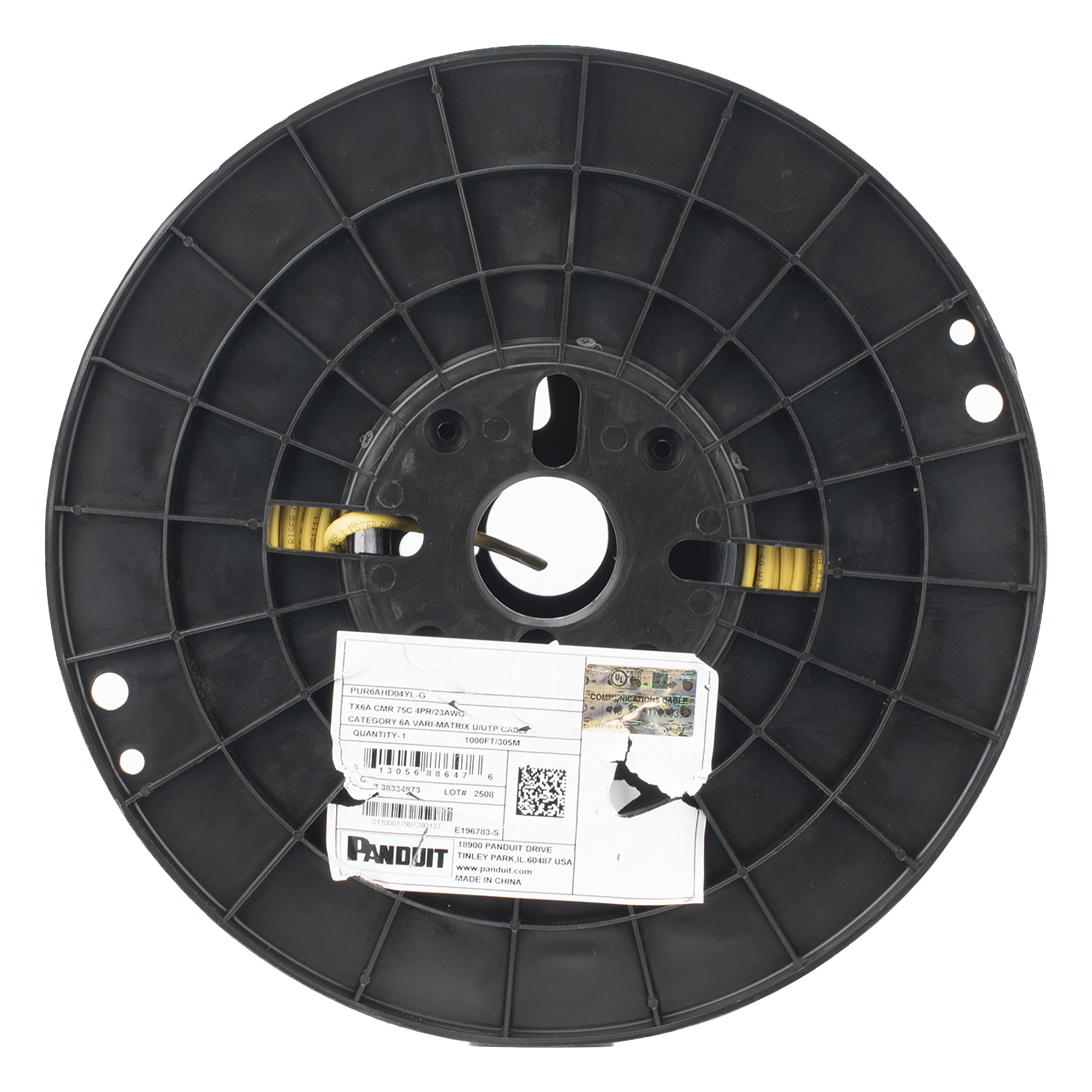 Bobina de Cable UTP Cat6A / 23 AWG / CMR Riser / 305 m (1000 pies) / 6.2 mm Diámetro / 650 MHz / 10GBase-T