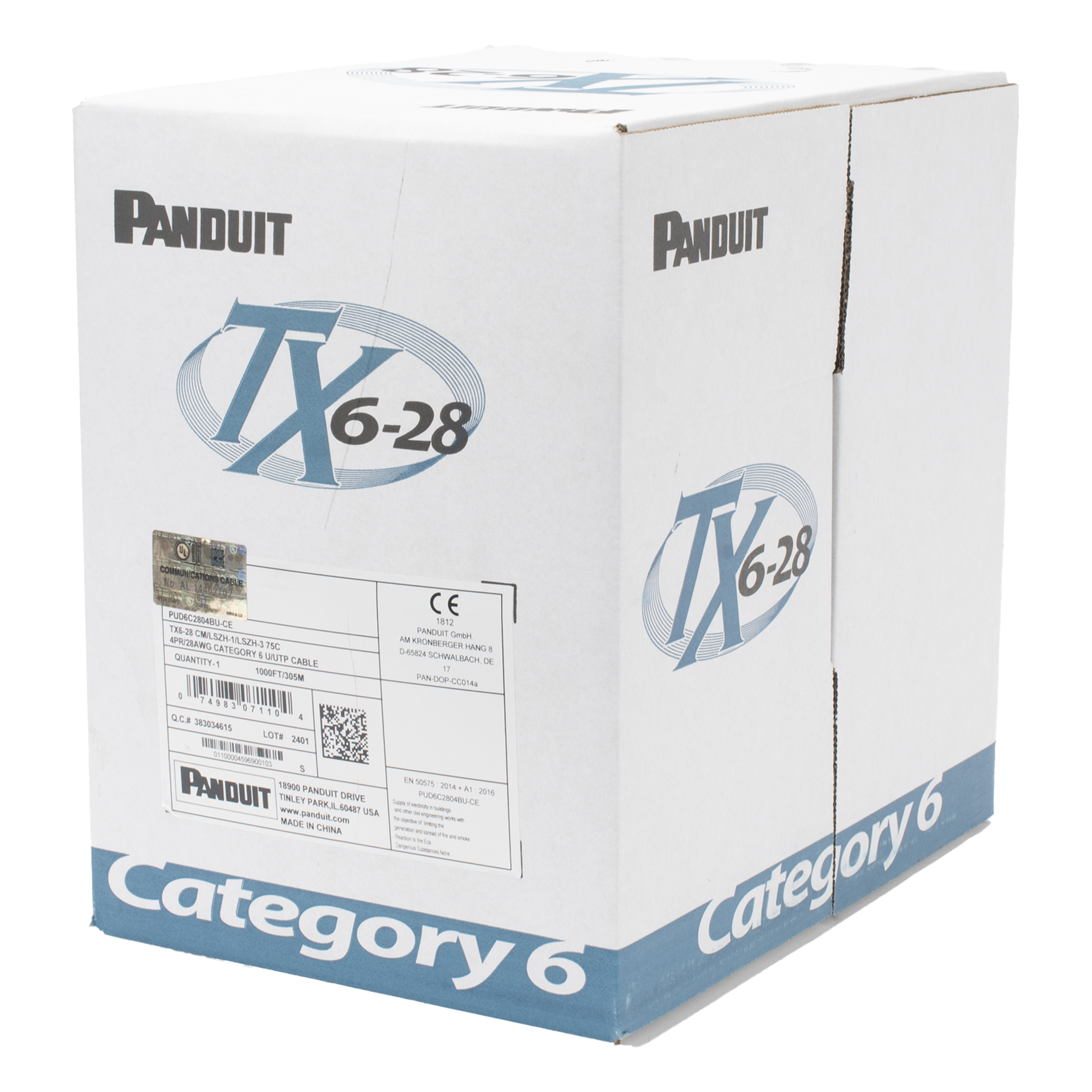Bobina UTP / Cat 6 / 28 AWG / 305 m (1000 pies) / CM/LSZH / 4 pares / 250 MHz / PoE / 10GBase-T — PANDUIT · SKU PUD6C2804IG-CE