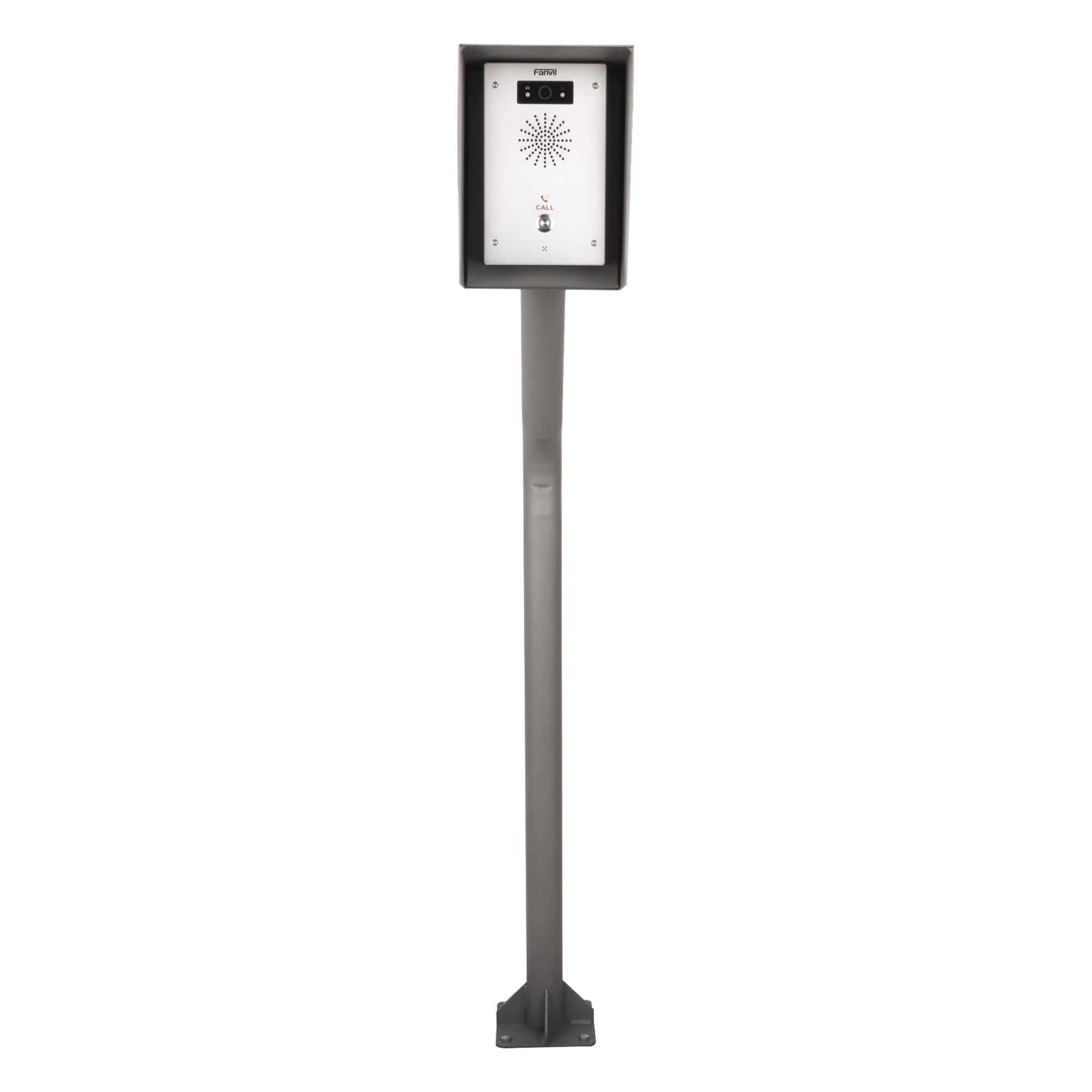 Poste y Cubierta industrial para montaje de Porteros IP Fanvil y Grandstream, altura de 1.2 metros, pintura electrostática color gris.