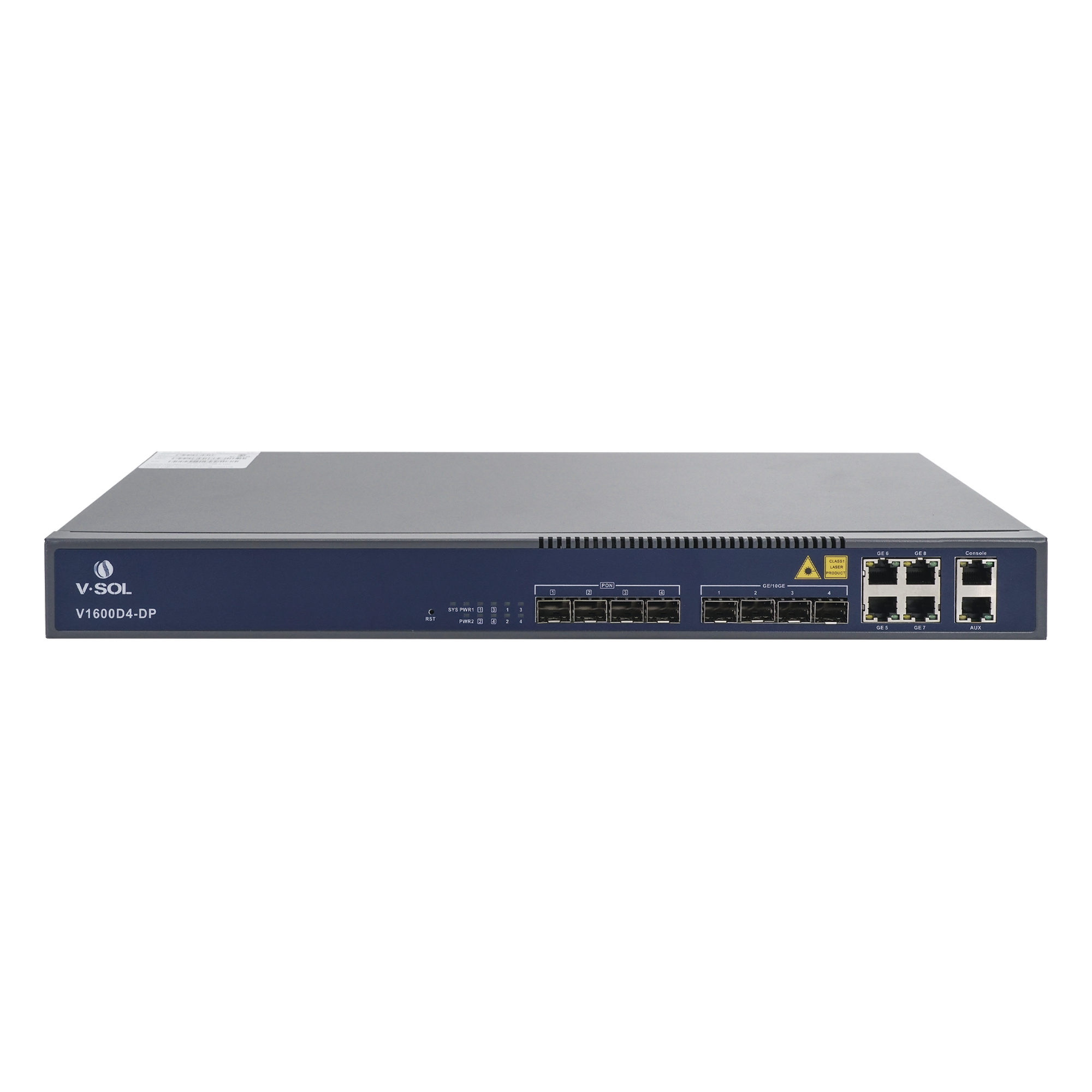 OLT EPON / 4 Puertos PON / 8 Puertos Uplink RJ45+SFP / 256 ONUs / 20 km / Rack 1U — V-SOL · SKU V1600D4-DP