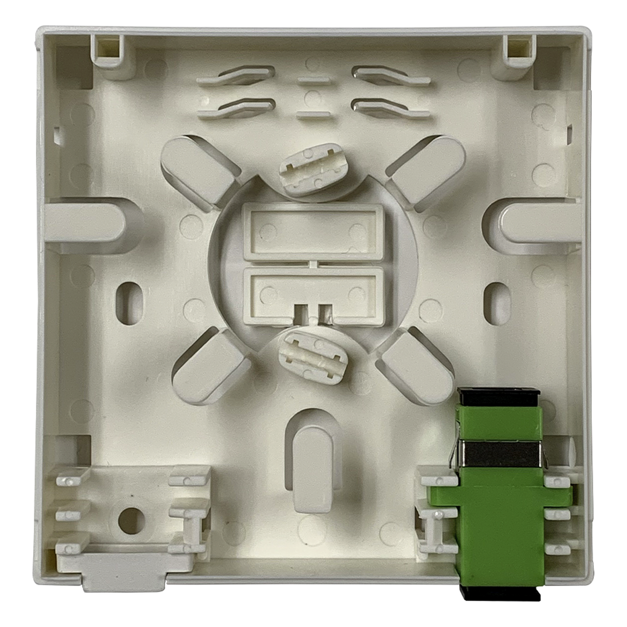 Roseta de Fibra Óptica / 86x86x25 mm / Acoplador SC/APC / IP30 / 4 Direcciones de Entrada