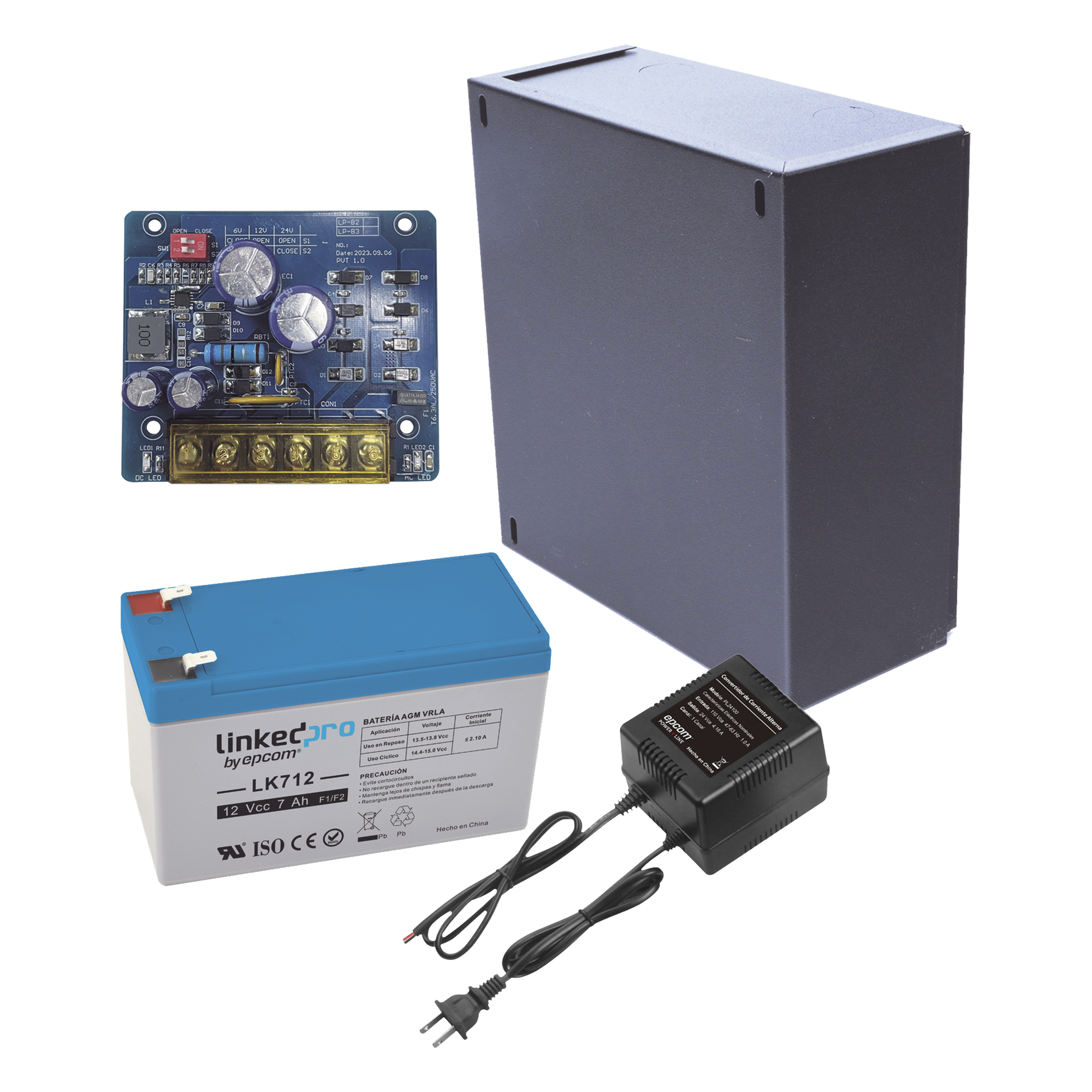 Kit Fuente de Poder con Batería de Respaldo / Salida 12 VCC 2.5 A / Batería AGM 4.5 Ah / Protección Sobretensión y Cortocircuito / Gabinete Interior — EPCOM POWERLINE · SKU KIT16B2LK7