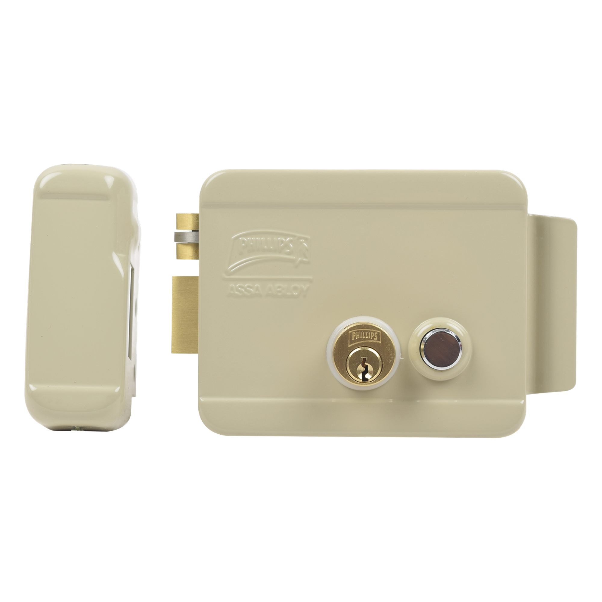 Cerradura Eléctrica / Doble Cerrojo / 12 VCC/VCA / Consumo 2 A/4 A / Botón Integrado / Izquierda / Exterior — ASSA ABLOY · SKU 321-DCBI-ABG