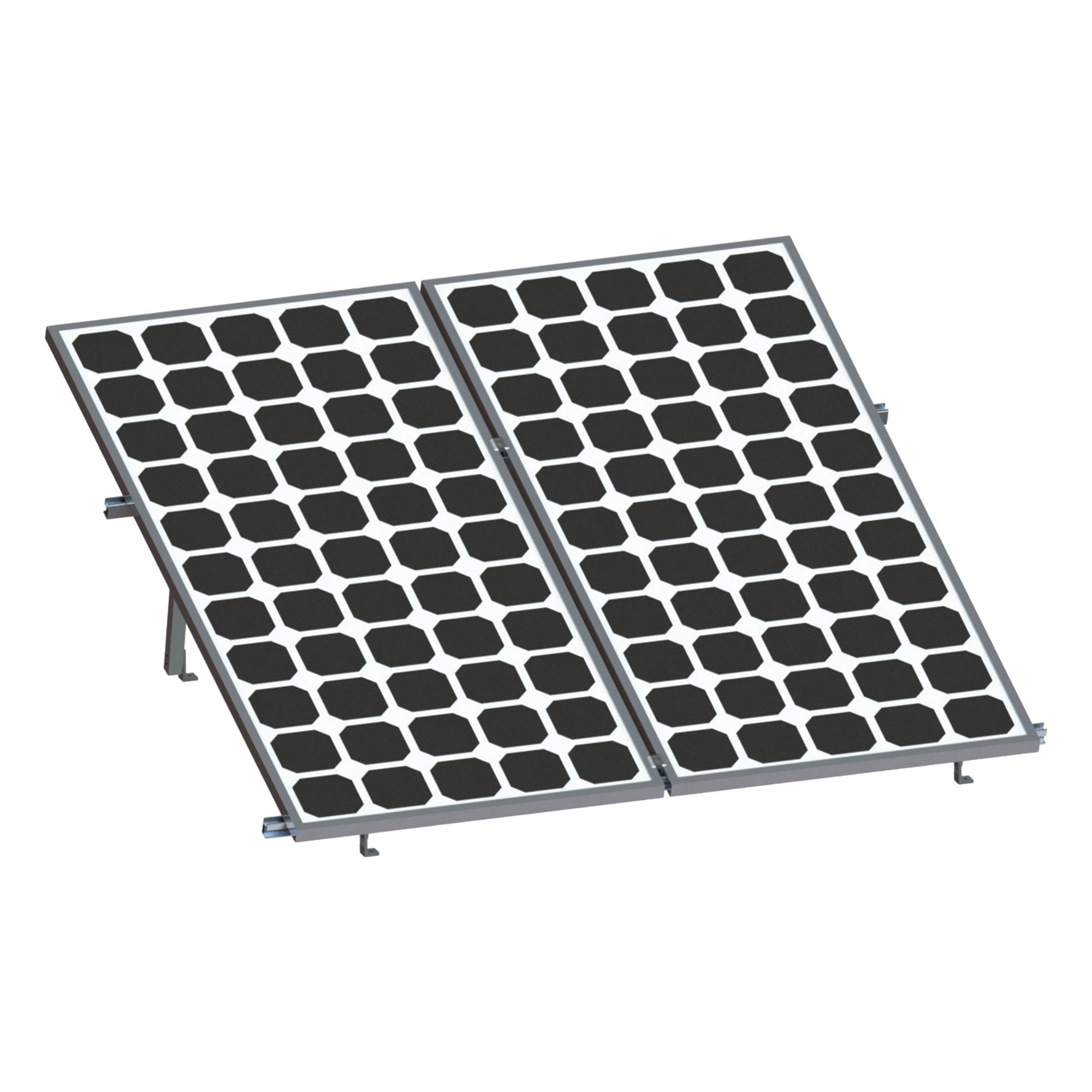 Soporte para Paneles Solares / 2 Módulos / Riel 2.7 m (8.9 ft) / Aluminio Anodizado / Inclinación 20-45° / Viento 136 km/h — EPCOM POWERLINE · SKU VEKTOR8R2700