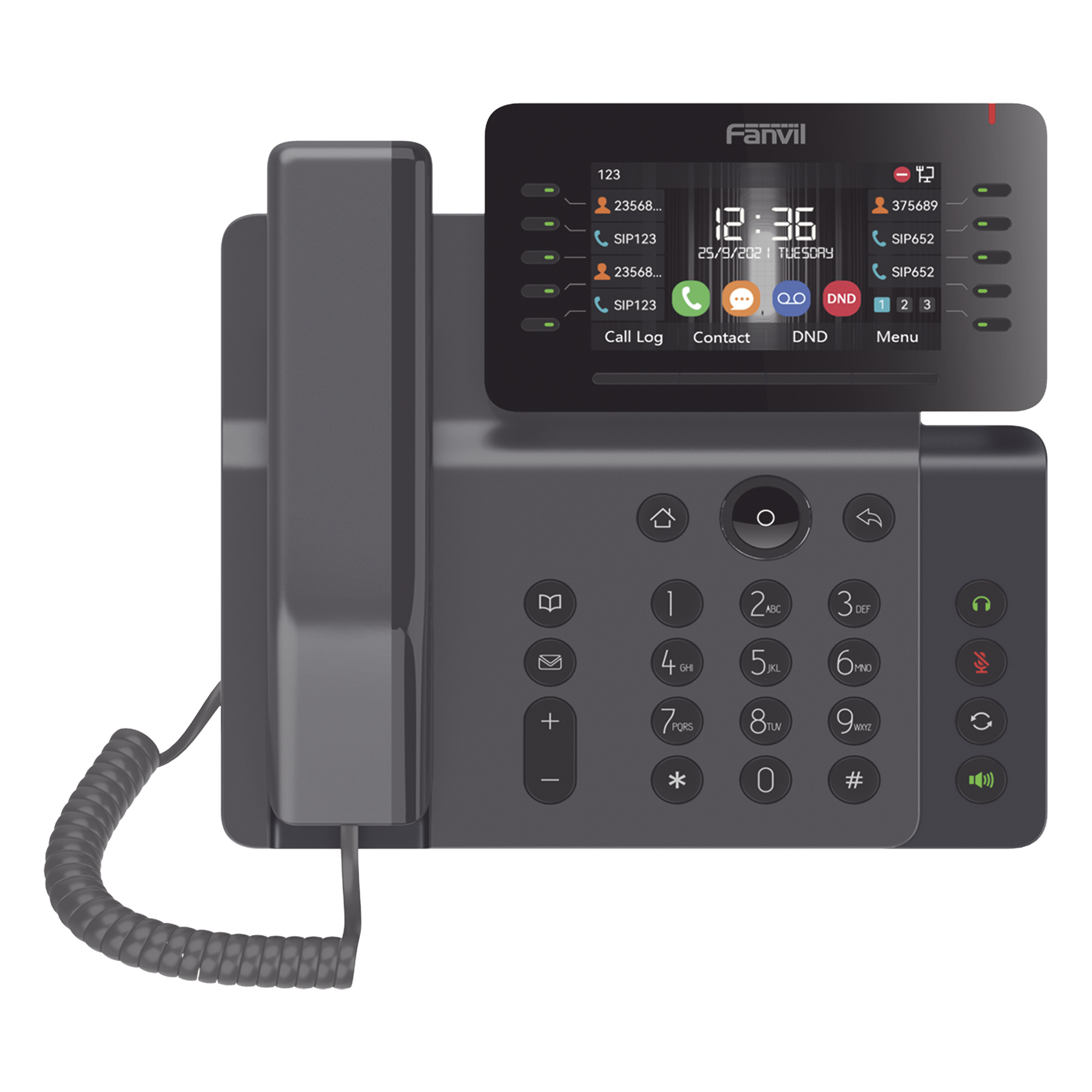 Teléfono IP Empresarial / 20 Líneas SIP / Pantalla 4.3" Ajustable / Wi-Fi 2.4/5 GHz / Bluetooth 5.0 / Puertos Gigabit / PoE — FANVIL · SKU V65