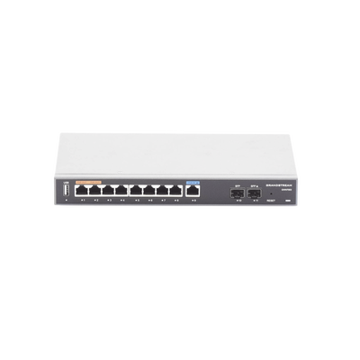 Router Gigabit VPN / Balanceador de cargas / 60,000 sesiones NAT /  9 puertos 10/100/1000 Mbps + 2 puertos SFP (WAN/LAN) / 1 puerto entrada PoE(af/at) / 2 puertos salida PoE (af/at) / Compatible con GWN Cloud.