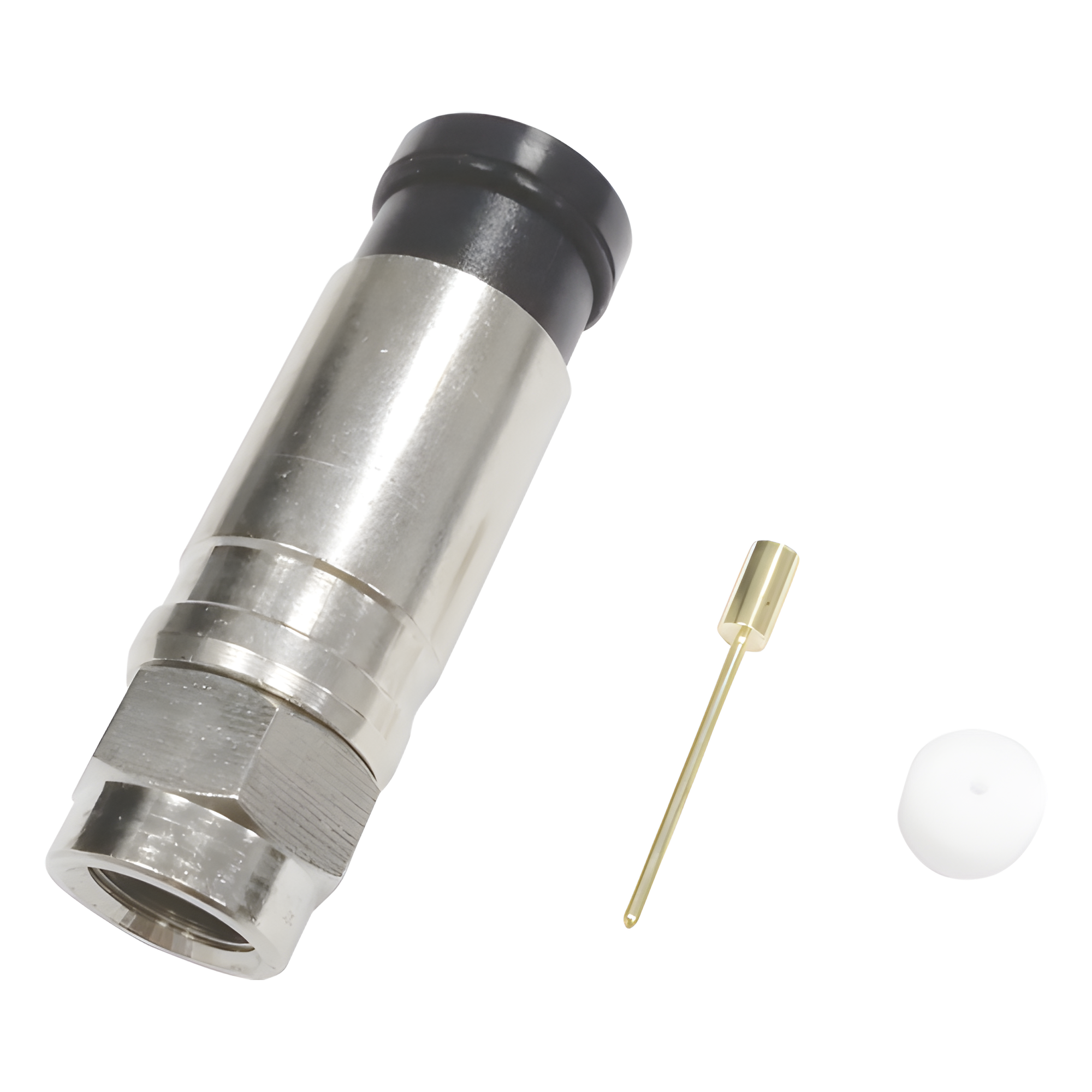 Conector F Macho / Compresión Axial / Cable Coaxial RG-11 / 75 Ohm / Bronce Niquelado — EPCOM TITANIUM · SKU TT11-F02