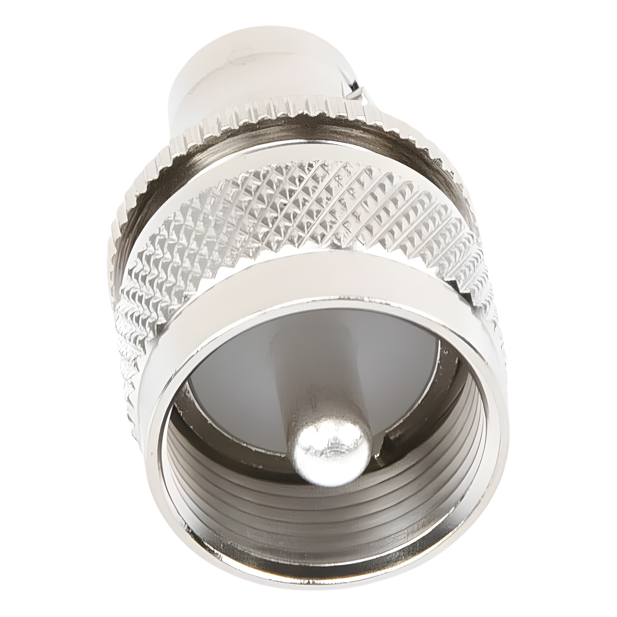 Adaptador RF en Línea / BNC Hembra a UHF Macho (PL-259) / 50 Ohm / Cuerpo Niquelado / Contacto Plateado / Aislante Delrin