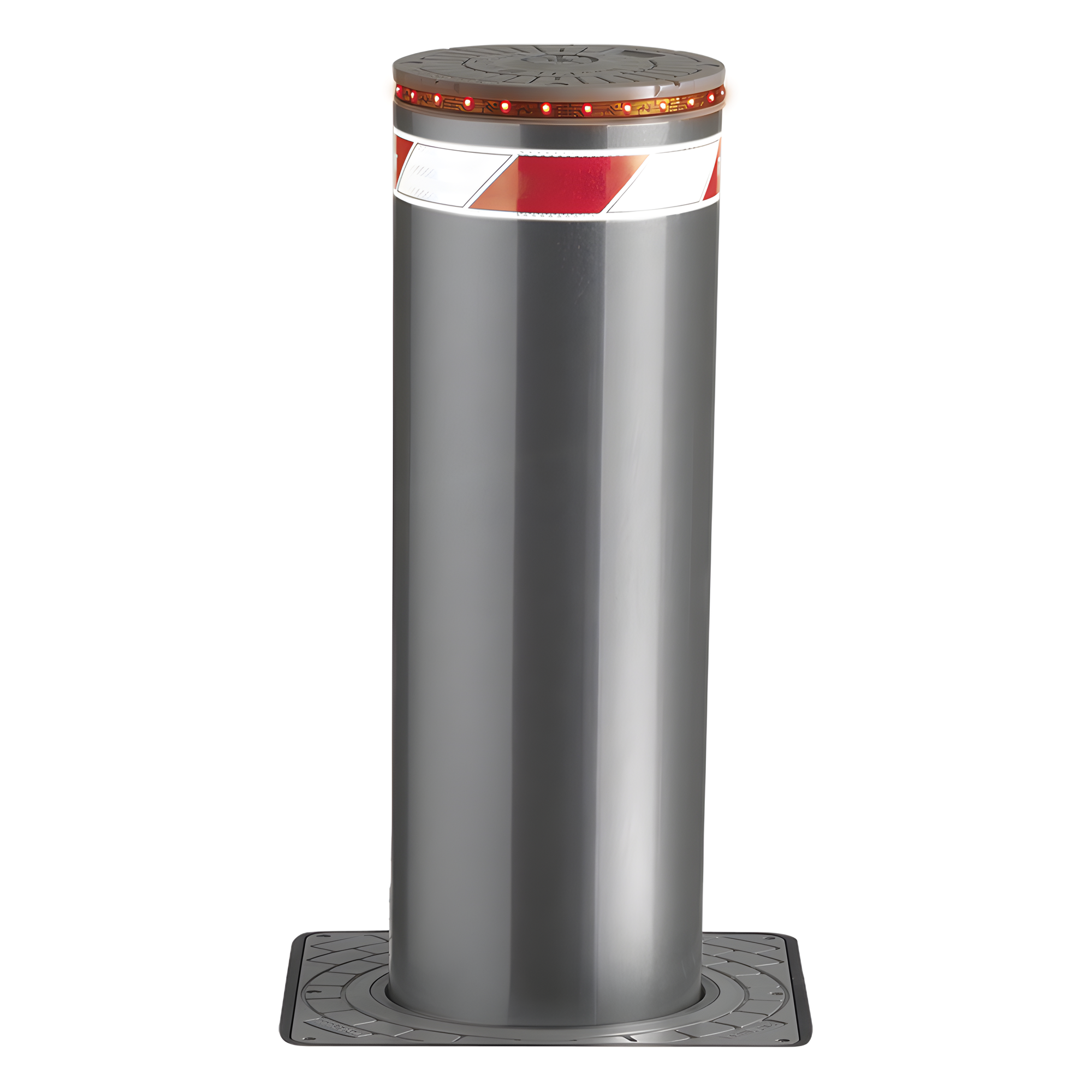 Bolardo Hidráulico / Diámetro 220 mm / Altura 600 mm / Resistencia Impacto 250,000 J / 120 Ciclos/Hora / LED Rojo y Reflectivo — ACCESSPRO · SKU XB-220-H06K