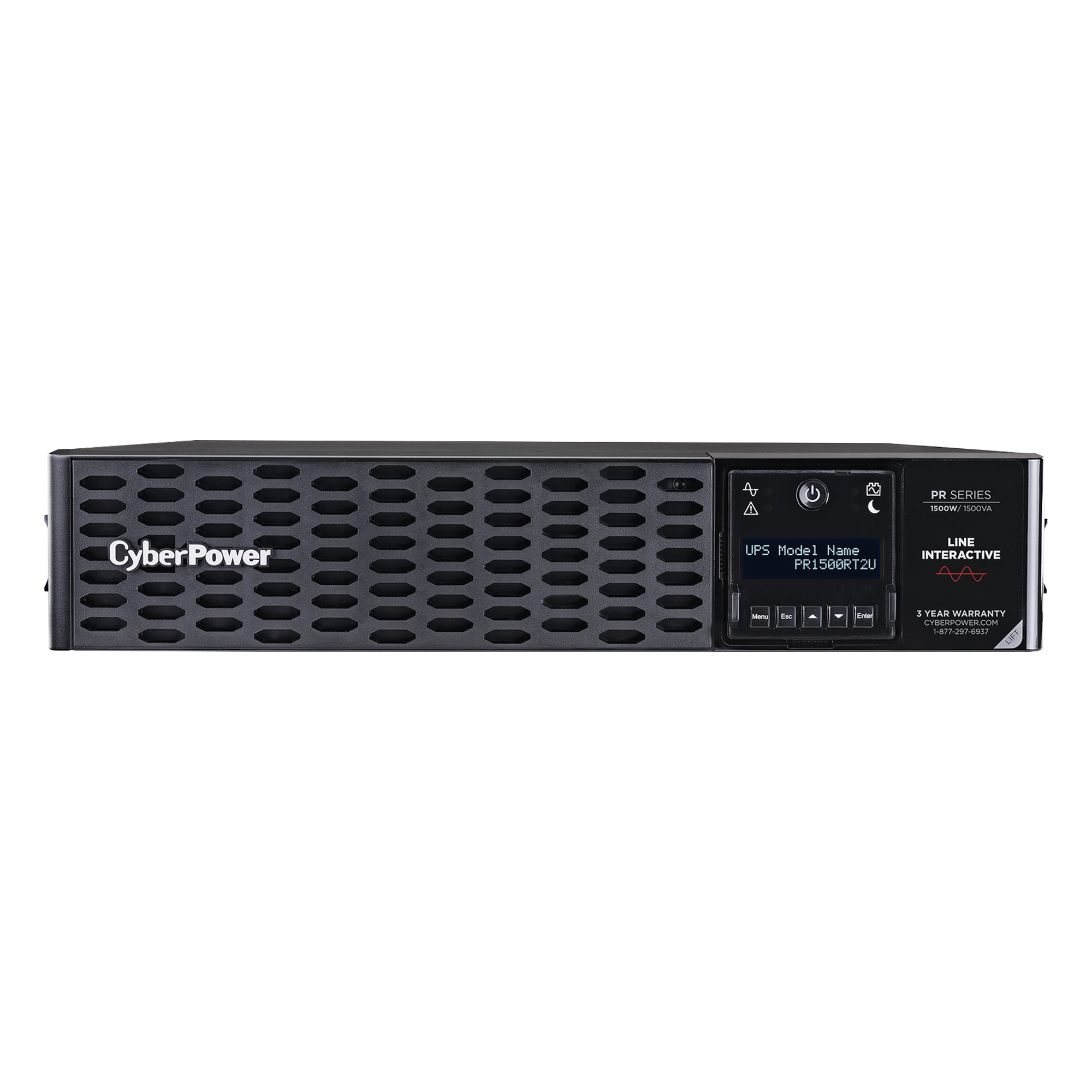 UPS de Rack 2U / 1500 VA / 1500 W / Línea Interactiva / Onda Senoidal Pura / Factor de Potencia 1 / 8 Tomas NEMA 5-15R / AVR 120 Vca — CYBERPOWER · SKU PR1500RT2U