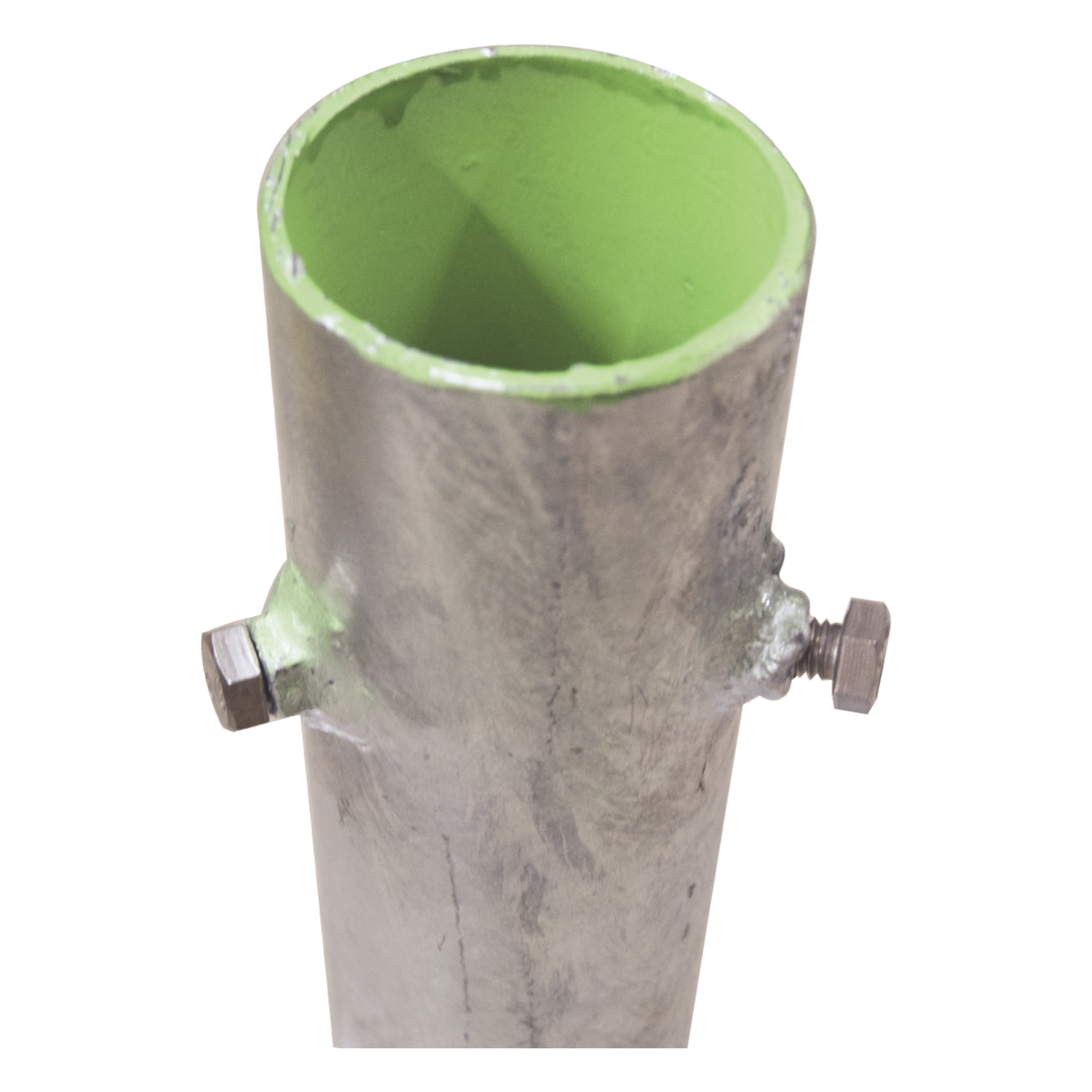 Base para Mástil / 30 x 30 cm / Tubo 50 cm (19.7 in) / Galvanizado en Caliente / Tornillos Opresores 3/8'' / Mástiles 1'' a 2''