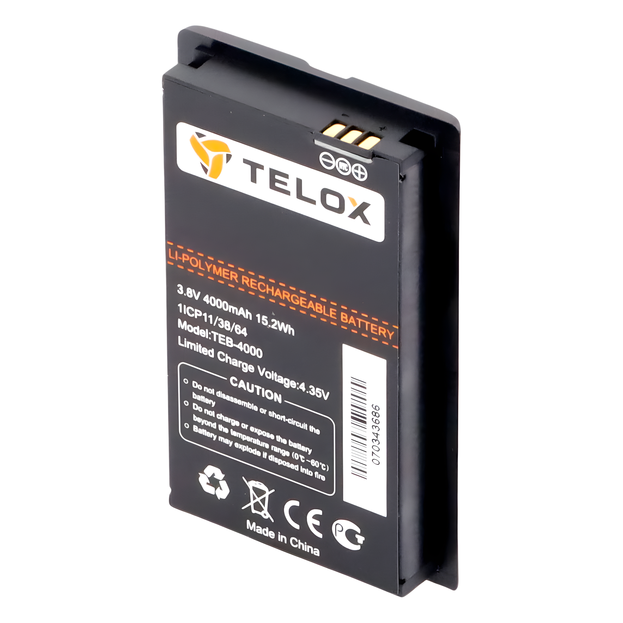 Batería Li-Ion / 4000 mAh / 3.8 VCC / 13.68 Wh / Compatible Radio TE320 — TELOX · SKU TEB-4000