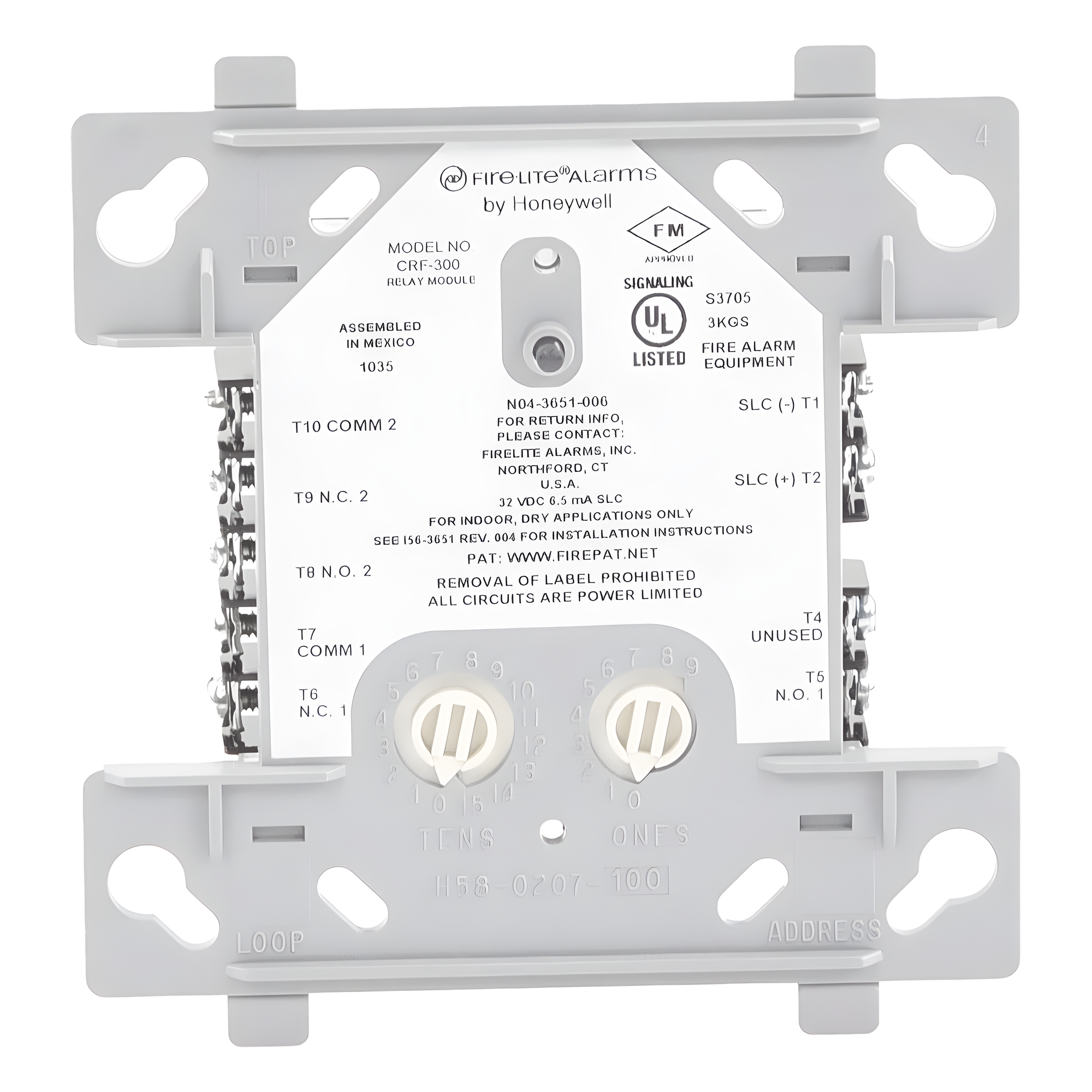 Módulo de Relevador Direccionable / 2 Salidas Form C / Alimentación por Lazo SLC 2 Hilos / 24 VCC / Certificaciones UL y FM — FIRE-LITE · SKU CRF-300