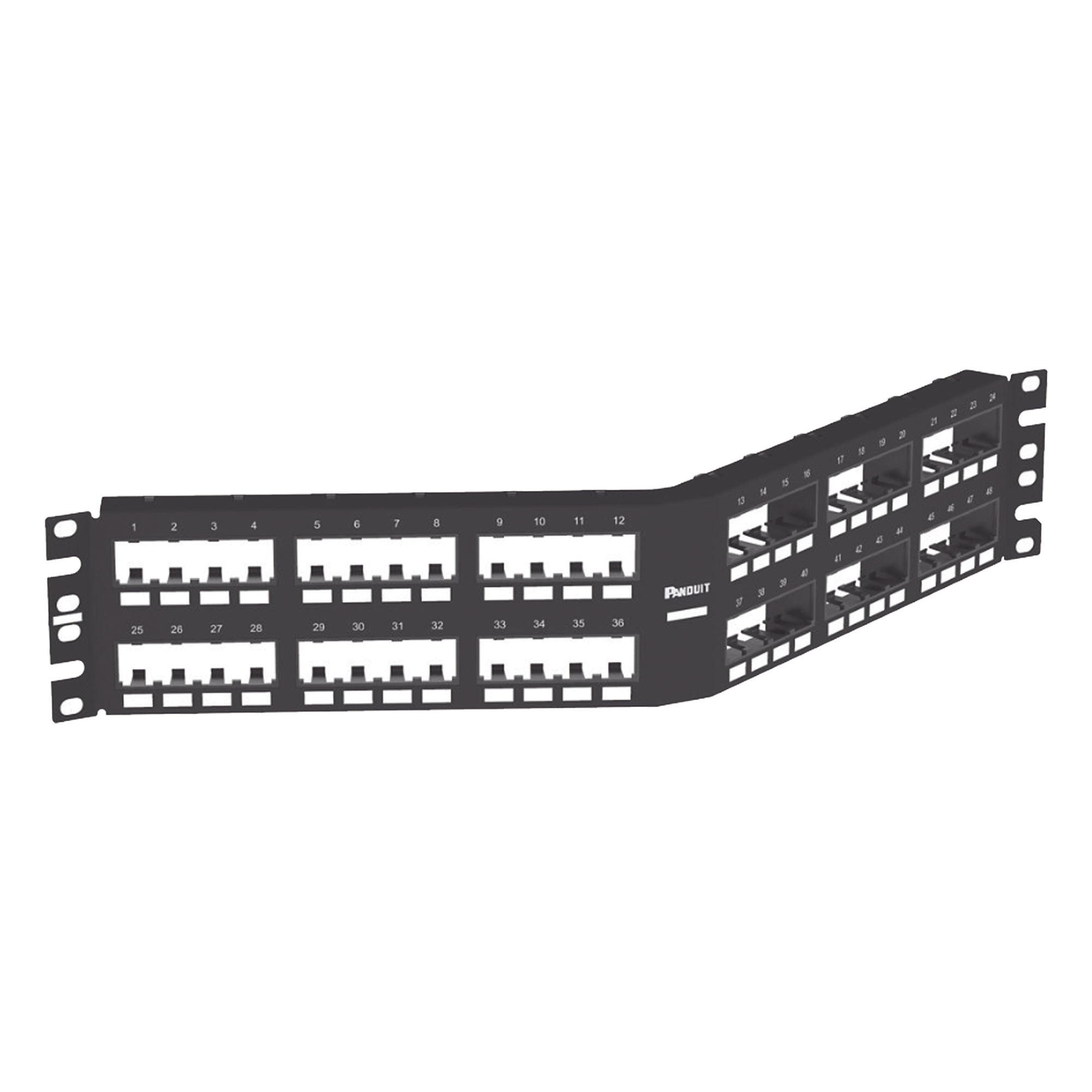Panel de Parcheo Modular / Angulado Instalación al Ras / 48 Puertos / 2UR / 19in / Sin Blindaje — PANDUIT · SKU CPPA48FMWBLY