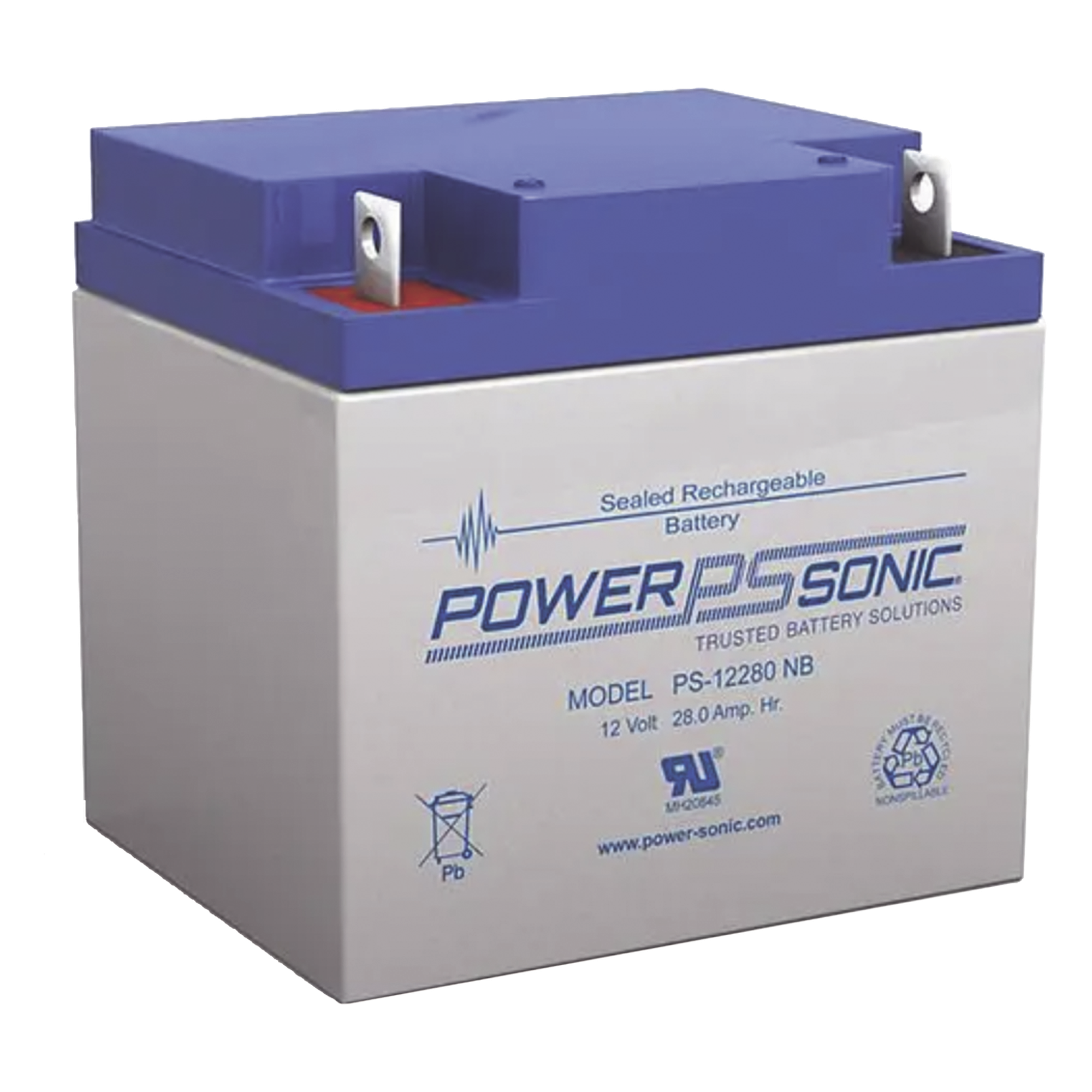 Batería de Respaldo AGM/VRLA / 12V / 28Ah / Terminales NB / 5 Años Vida Útil / UL Reconocida — POWER SONIC · SKU PS-12280-NB