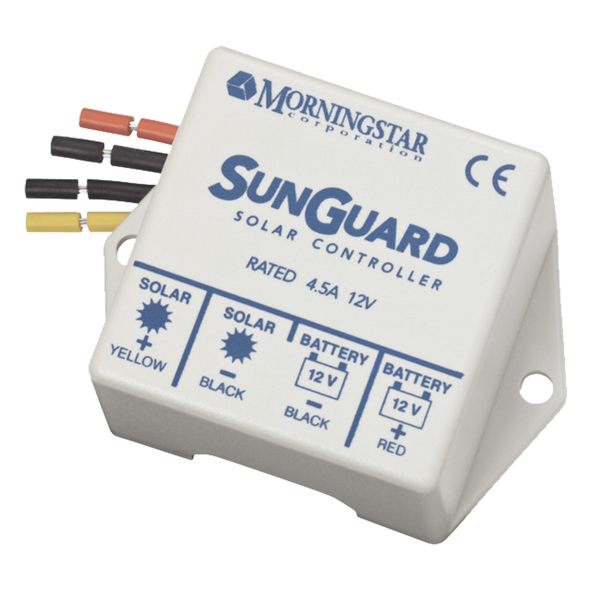 Controlador de Carga Solar PWM / 4.5 A / 12 VCC / Compensación de Temperatura -28 mV/°C / 100% Estado Sólido / Rango Térmico -40°C a +85°C / 1.64 pies x 1.64 pies x 0.82 pies — MORNINGSTAR · SKU SG-4