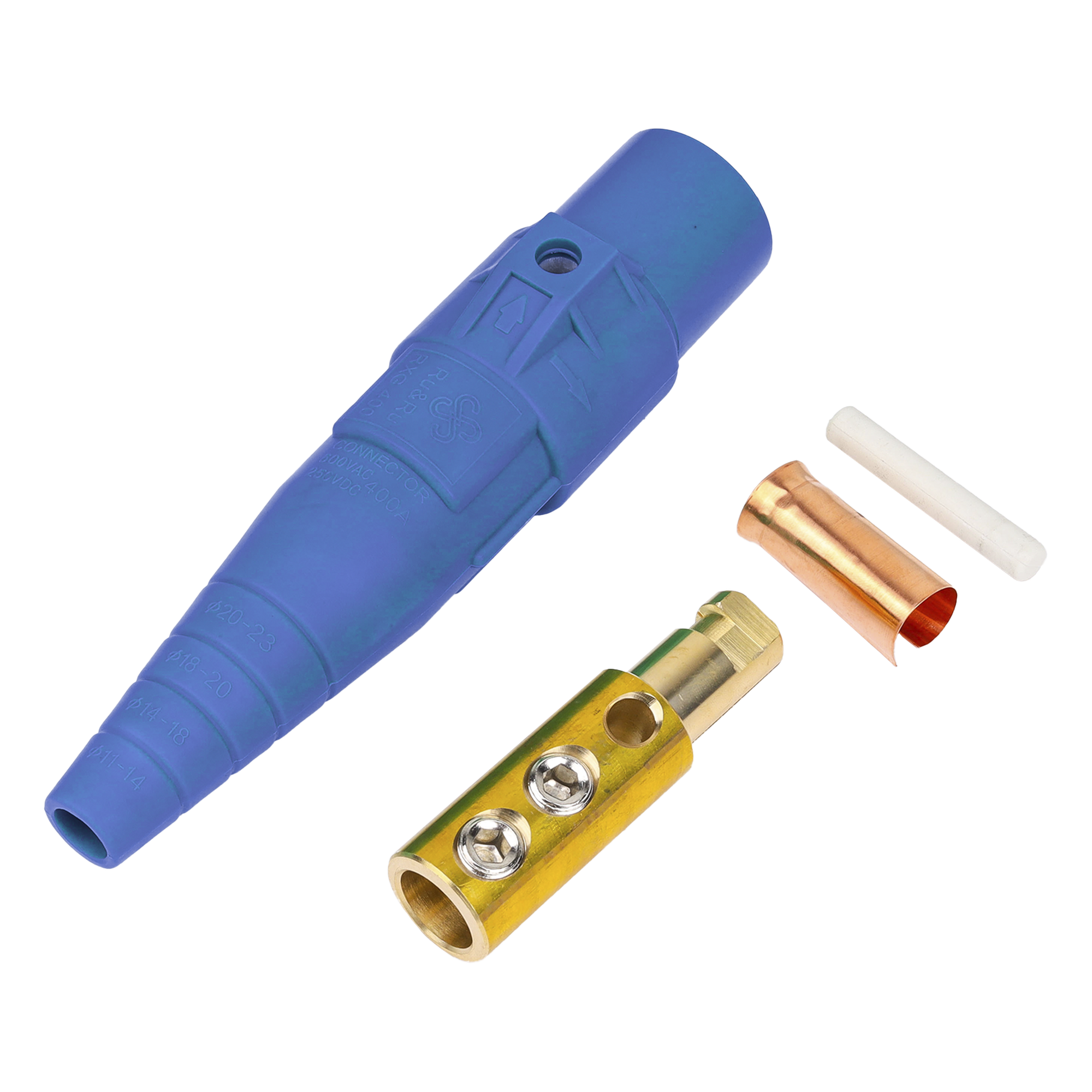 Conector Camlock Macho / 400 Amperes / 600V AC / Cable 50-95 mm² / Abrazadera Compresión / Plástico Ingeniería / Color Azul — EPCOM PROAUDIO · SKU EP-CAMLOCK-400A-M-BLUE