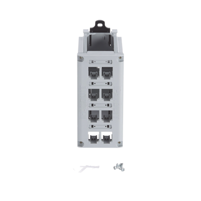 Panel de Parcheo Modular para Cobre, de Instalación en Riel DIN Estándar de 35 mm (1.38 pulgadas), 8 Puertos Mini-Com, Color Gris